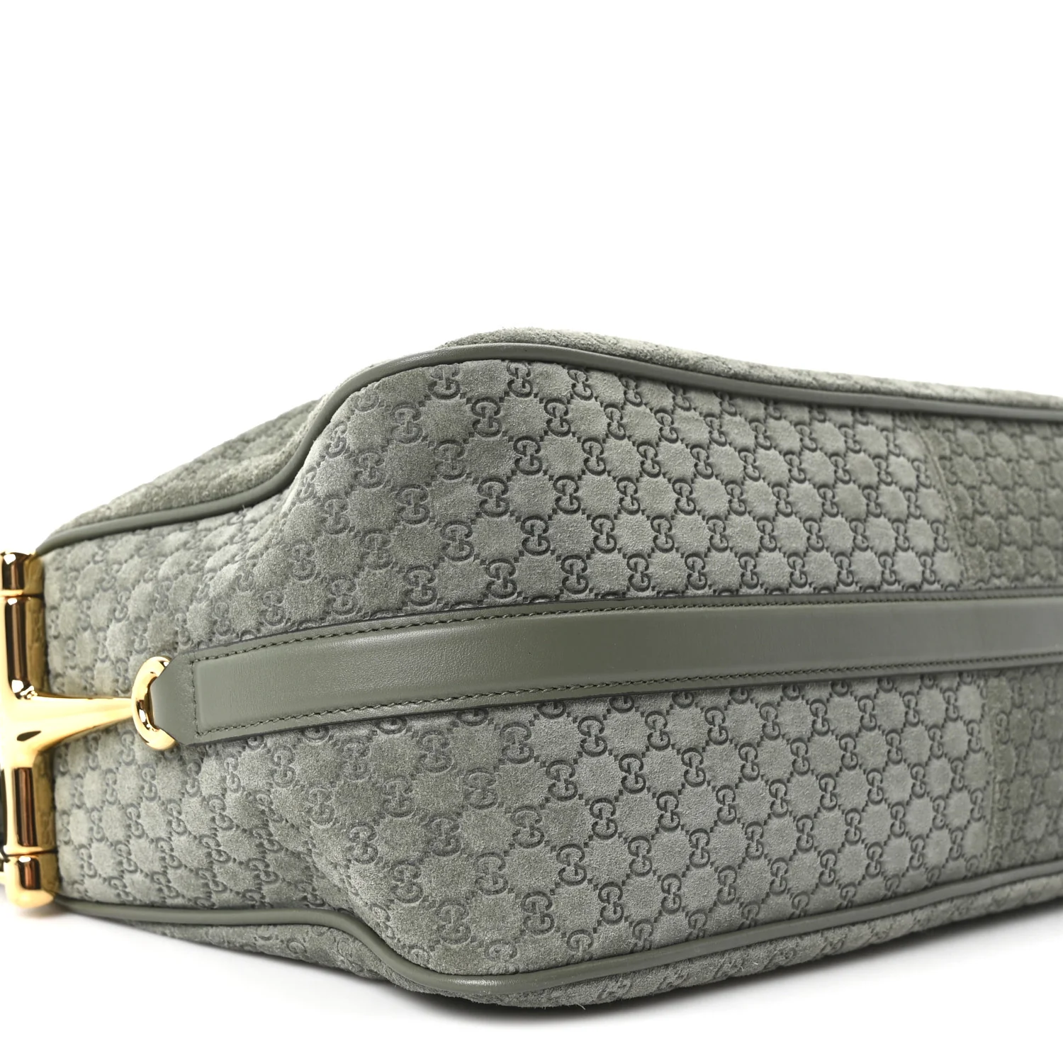 Suede GG Monogram Half Horsebit Medium Shoulder Bag Sage - Image 9