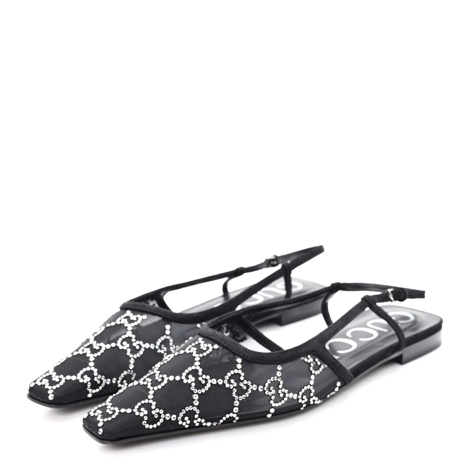 Suede Mesh Crystal GG Monogram Slingback Ballet Flats 39 Black - Image 4