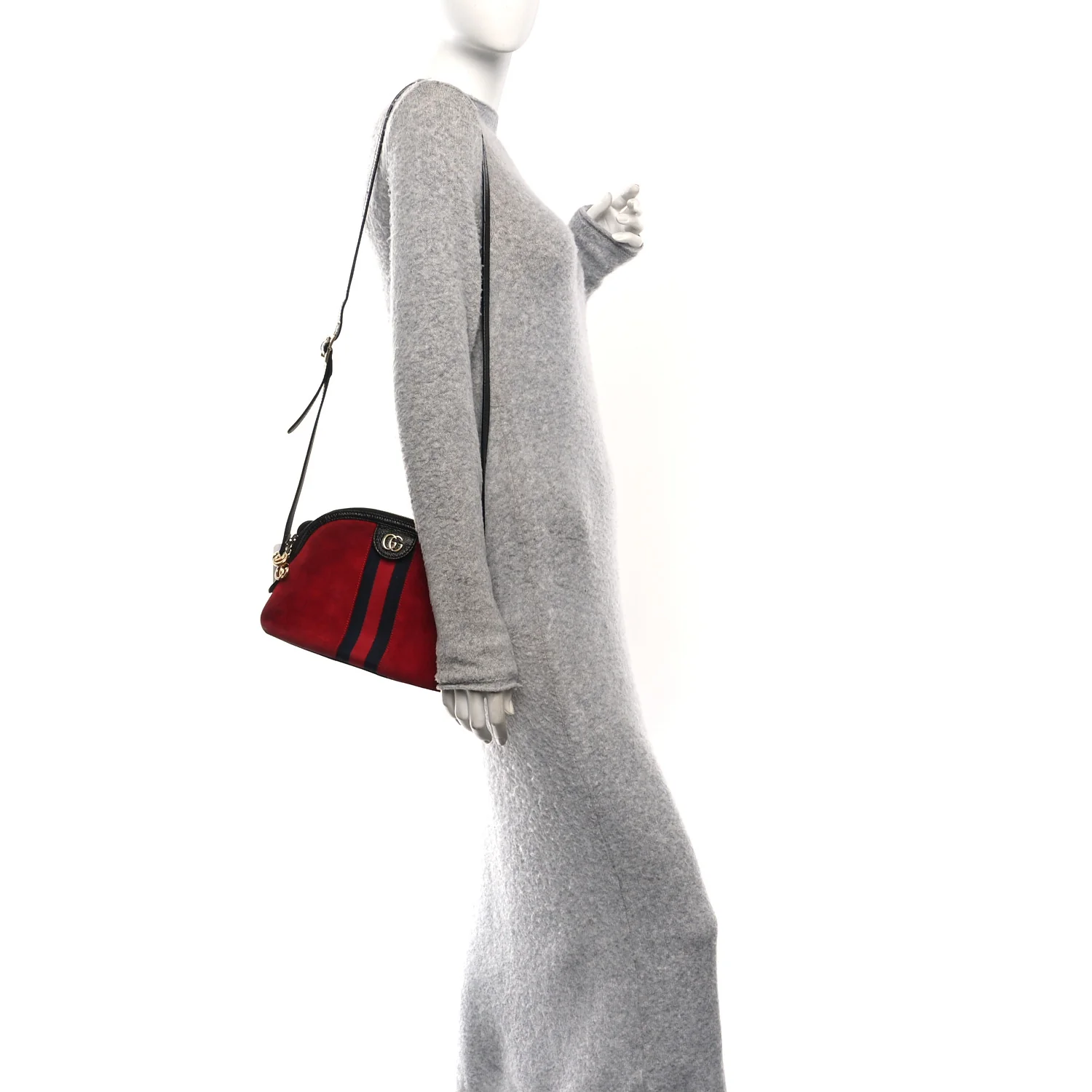 Suede Patent Web GG Small Ophidia Dome Shoulder Bag Hibiscus Red - Image 2