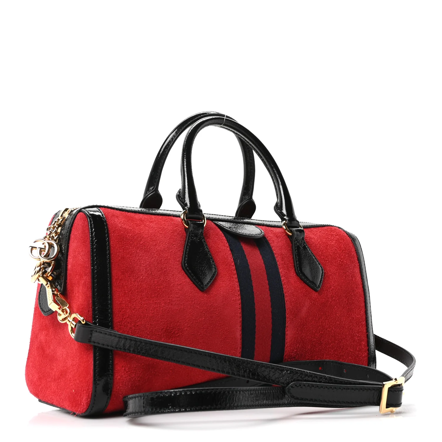 Suede Patent Web Medium Ophidia Boston Hibiscus Red Black - Image 3