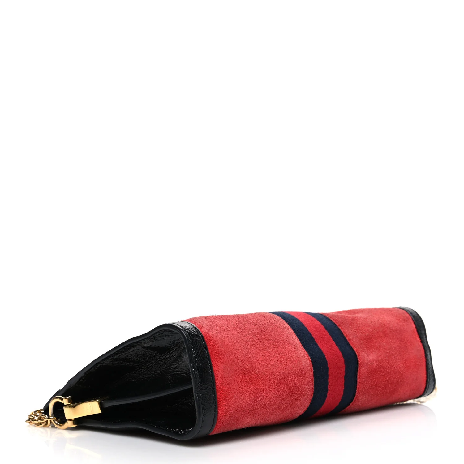 Suede Patent Web Small Ophidia Chain Shoulder Bag Hibiscus Red Black - Image 4