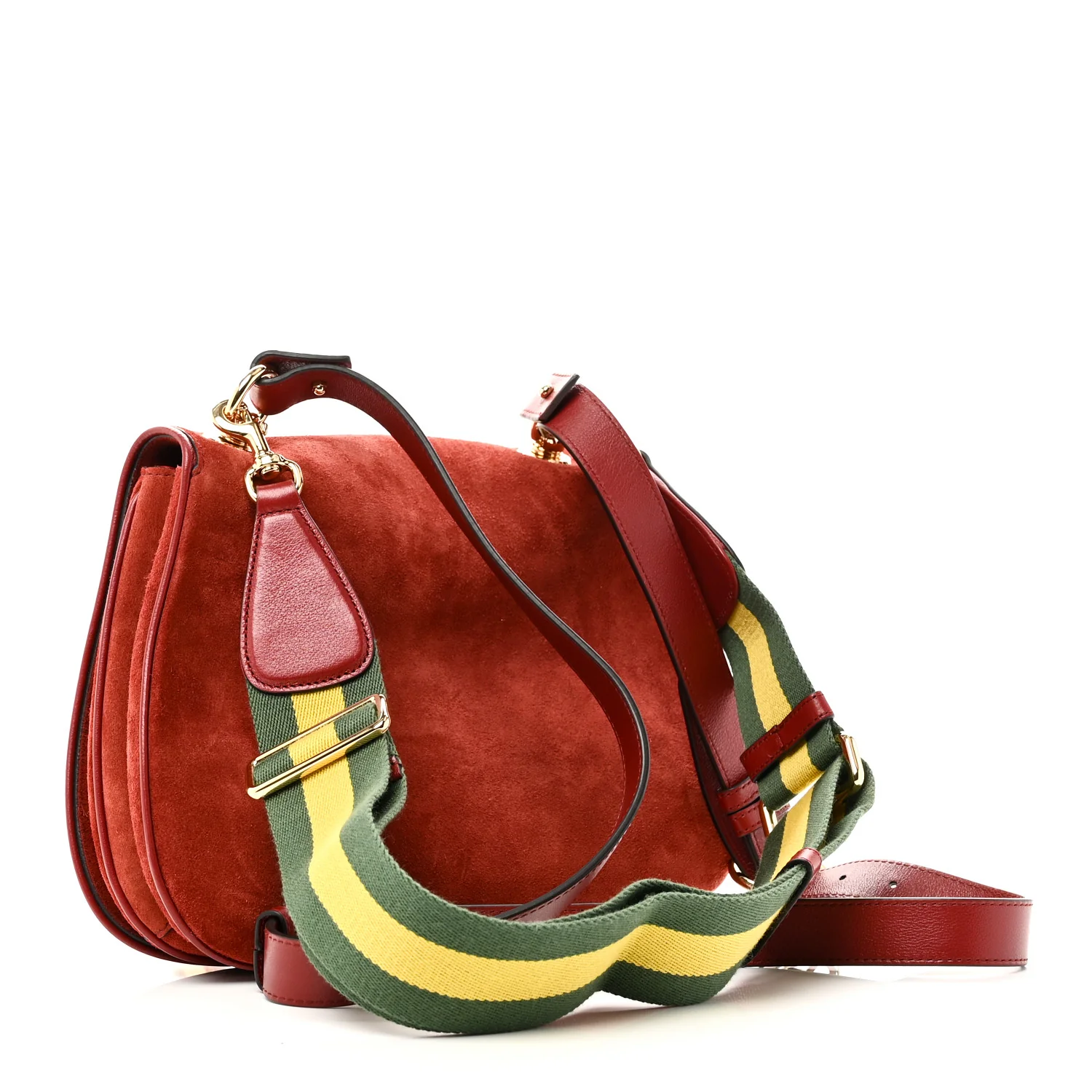 Suede Talco Roxy Calfskin Web Medium Blondie Shoulder Flap Bag Blondie Red - Image 3