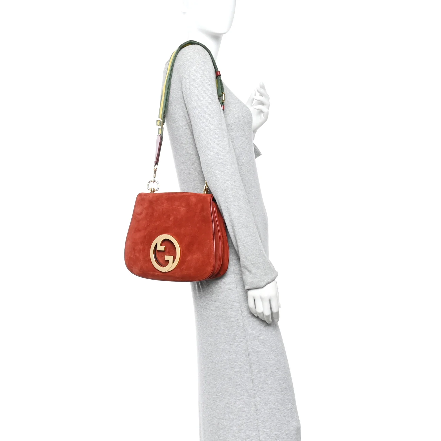 Suede Talco Roxy Calfskin Web Medium Blondie Shoulder Flap Bag Blondie Red - Image 2