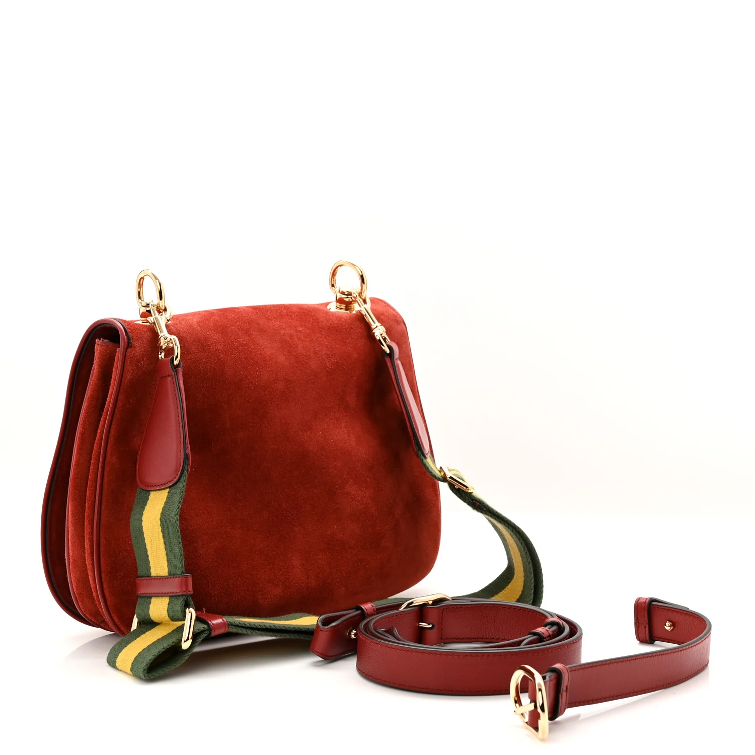 Suede Talco Roxy Calfskin Web Medium Blondie Shoulder Flap Bag Blondie Red - Image 3