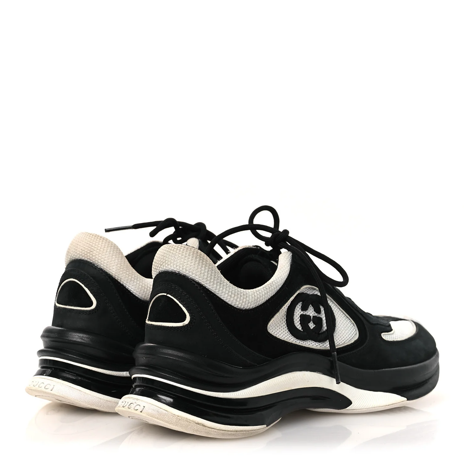 Technical Knit Fabric Suede Calfskin Womens Gucci Run Sneakers 38 Black White - Image 5