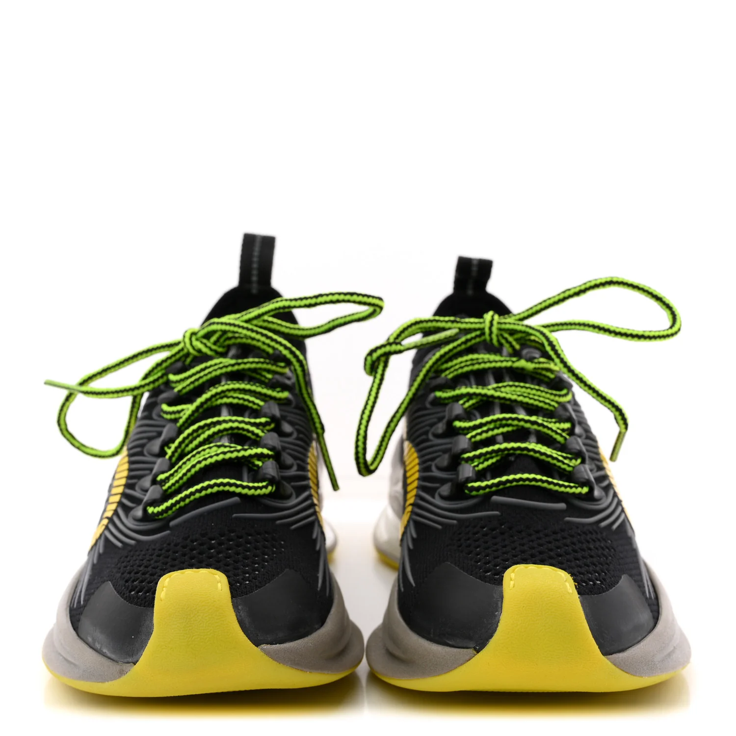 Technical Knit Fabric Waves Womens Gucci Run Sneakers 35 Black Silver Giallo Neon Yellow - Image 3
