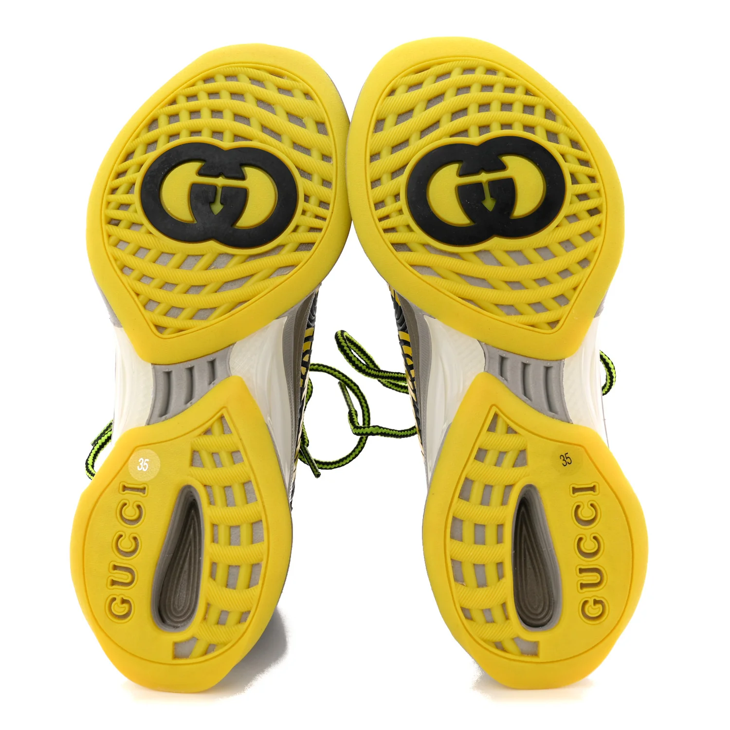 Technical Knit Fabric Waves Womens Gucci Run Sneakers 35 Black Silver Giallo Neon Yellow - Image 6