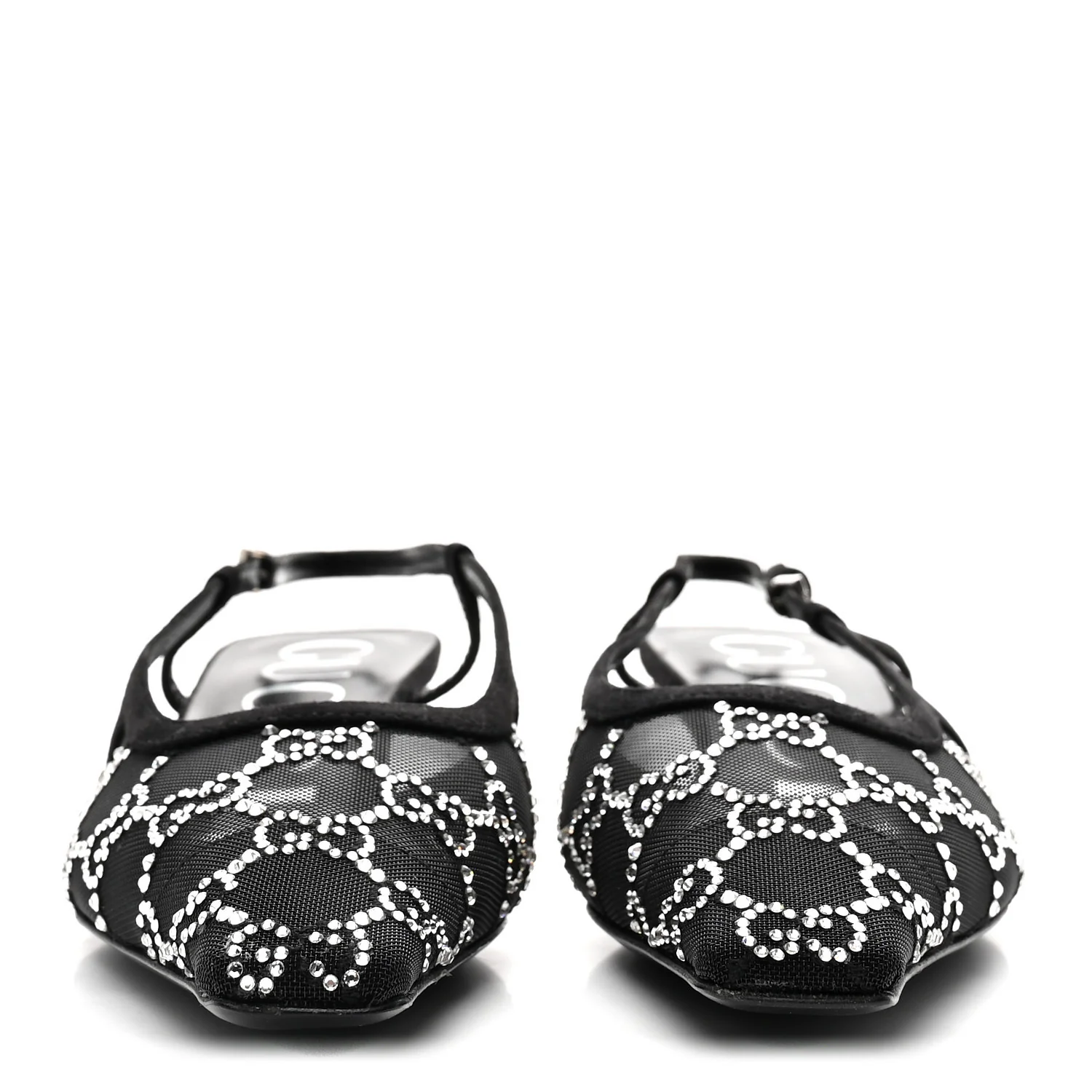 Tela Retino Kid Scamosciato Crystal GG Monogram Square G 35mm Slingback Pumps 35.5 Black - Image 2
