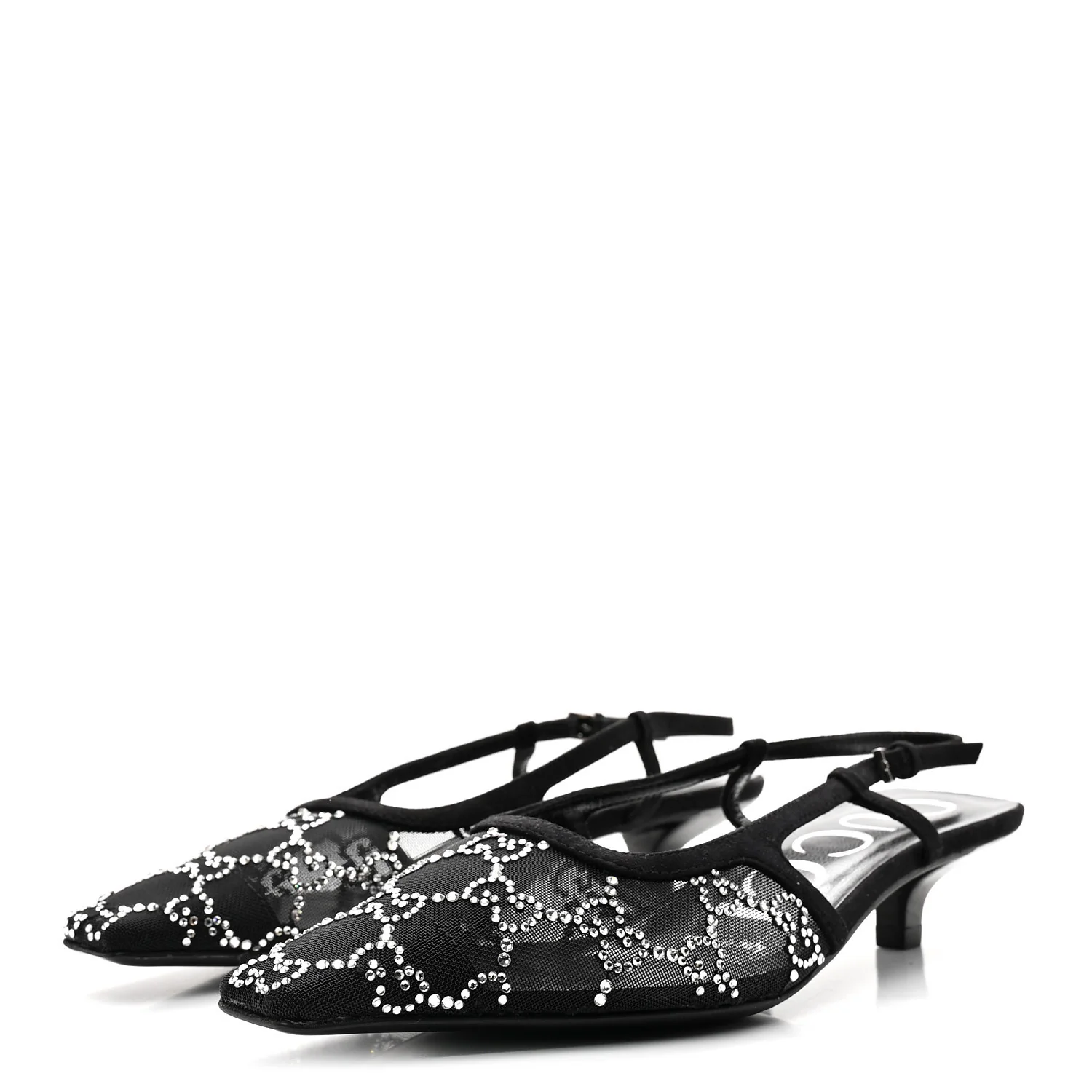 Tela Retino Kid Scamosciato Crystal GG Monogram Square G 35mm Slingback Pumps 35.5 Black - Image 3