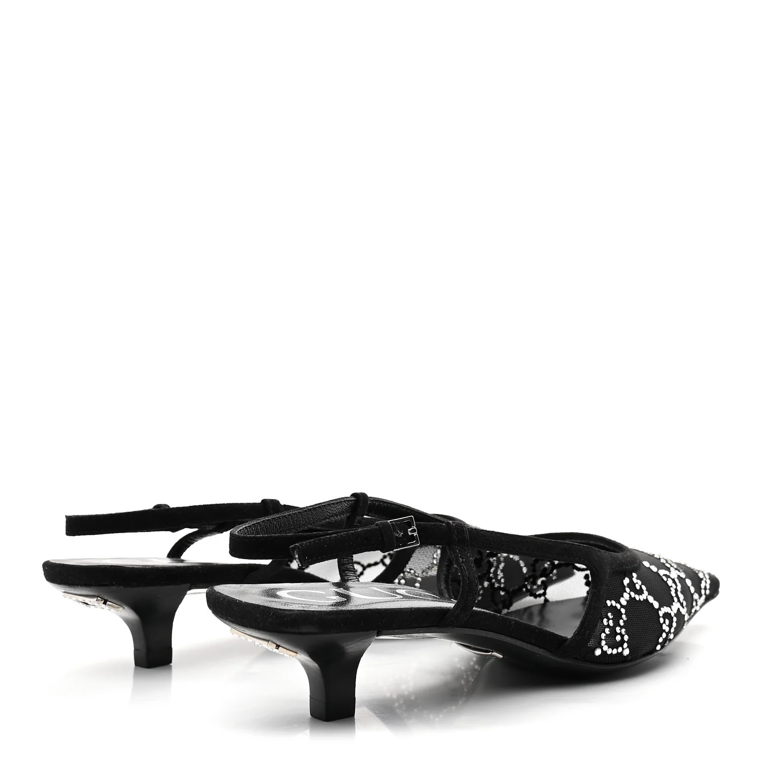 Tela Retino Kid Scamosciato Crystal GG Monogram Square G 35mm Slingback Pumps 35.5 Black - Image 4