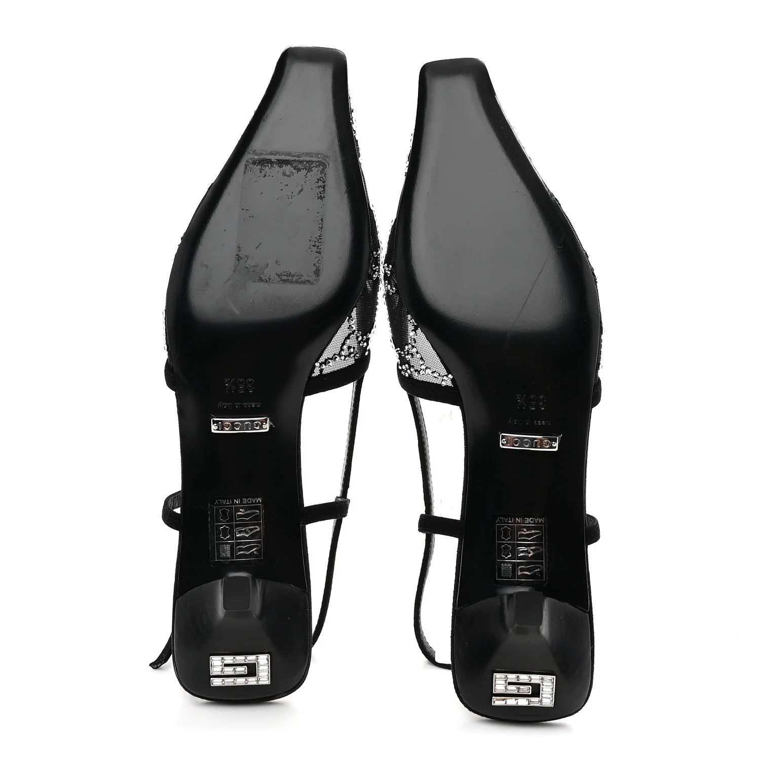 Tela Retino Kid Scamosciato Crystal GG Monogram Square G 35mm Slingback Pumps 35.5 Black - Image 5