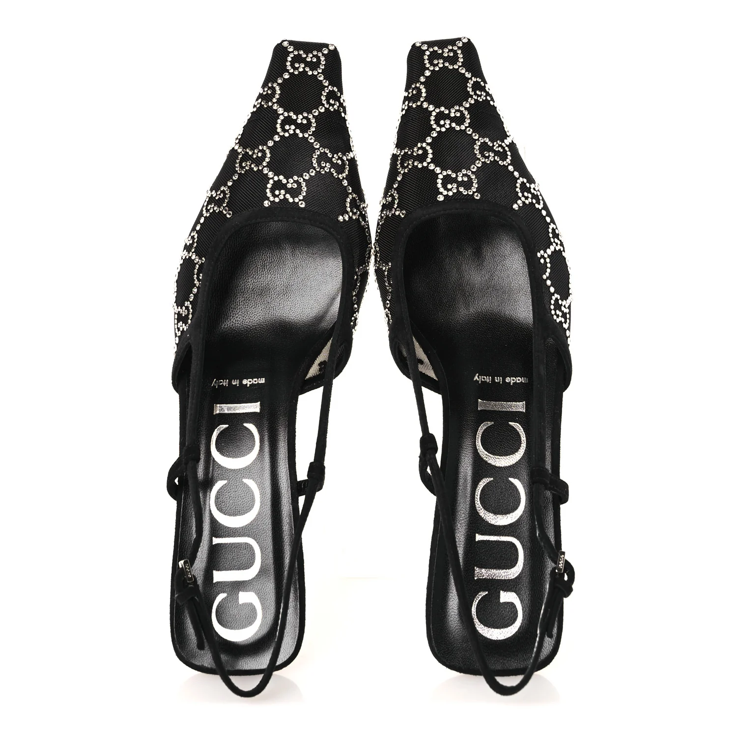 Tela Retino Kid Scamosciato Crystal GG Monogram Square G 35mm Slingback Pumps 38.5 Black - Image 2