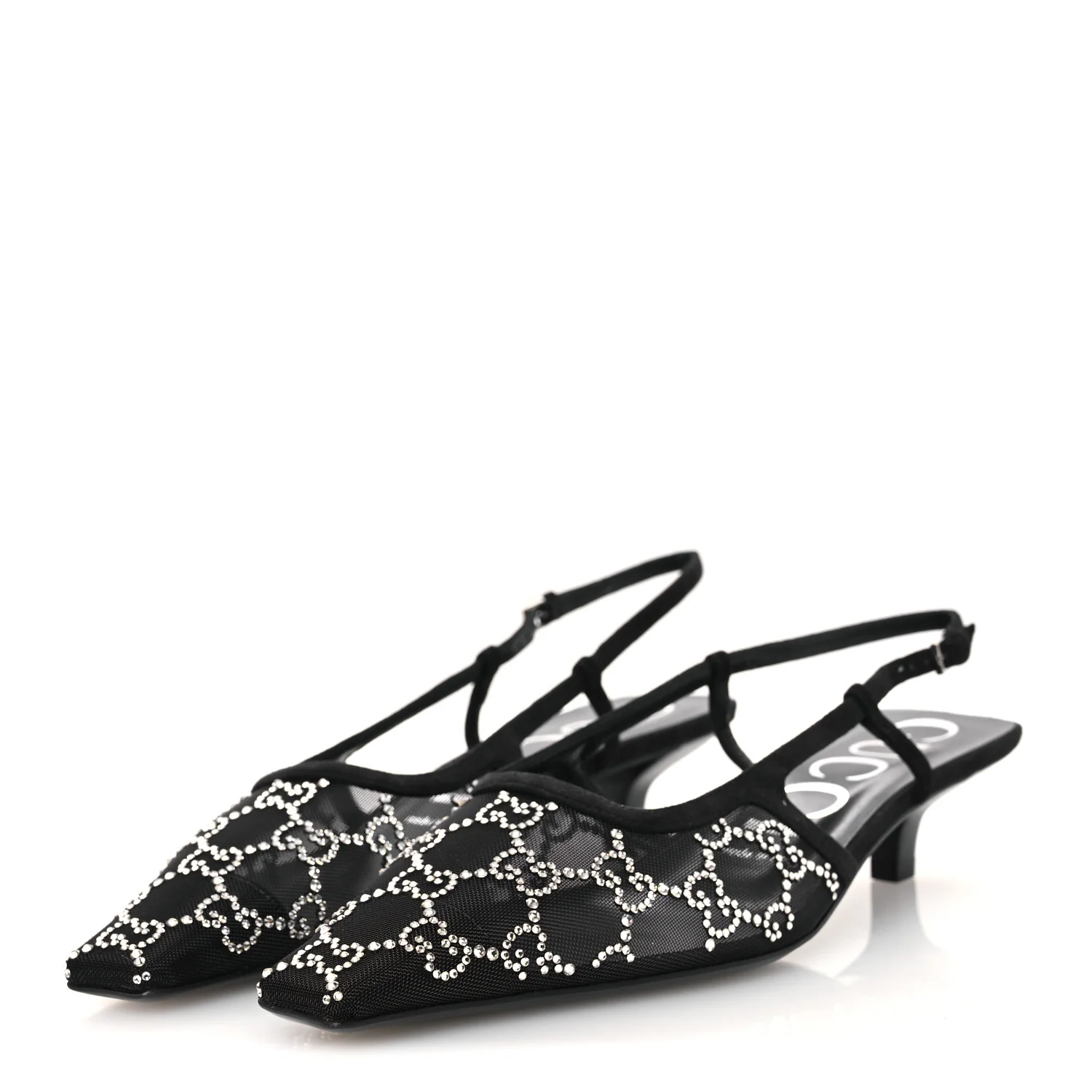 Tela Retino Kid Scamosciato Crystal GG Monogram Square G 35mm Slingback Pumps 38.5 Black - Image 4
