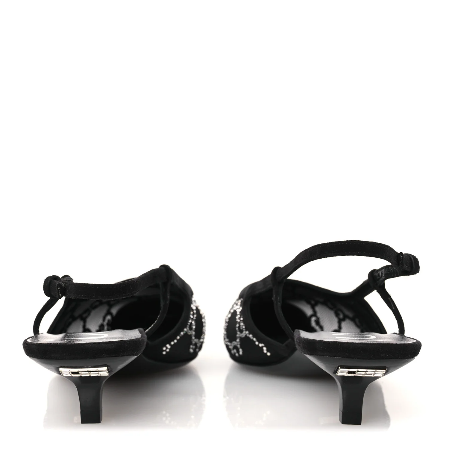 Tela Retino Kid Scamosciato Crystal GG Monogram Square G 35mm Slingback Pumps 38.5 Black - Image 6