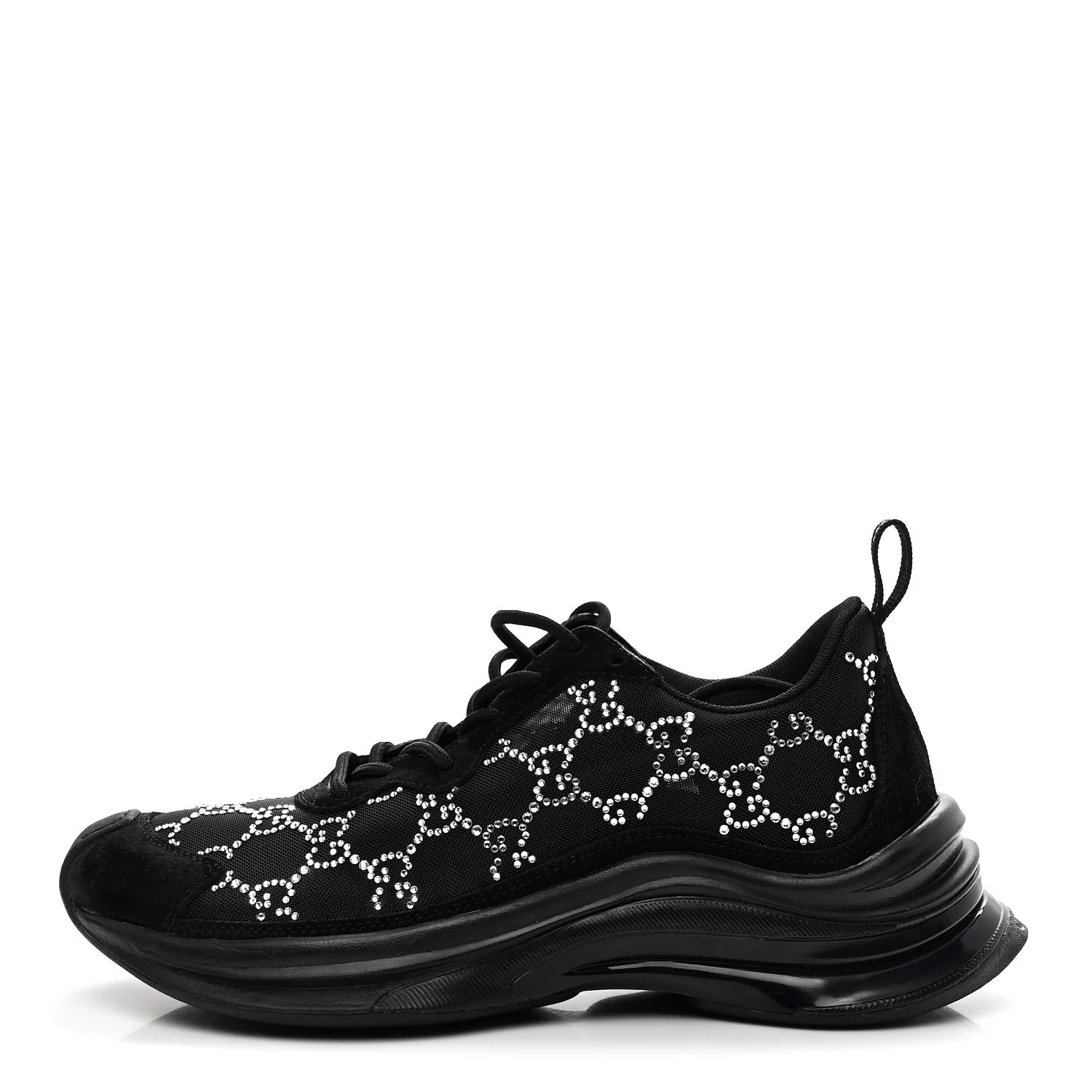 Tela Retino Mesh Crystal Suede GG Monogram Womens Gucci Run Sneakers 37.5 Black Silver