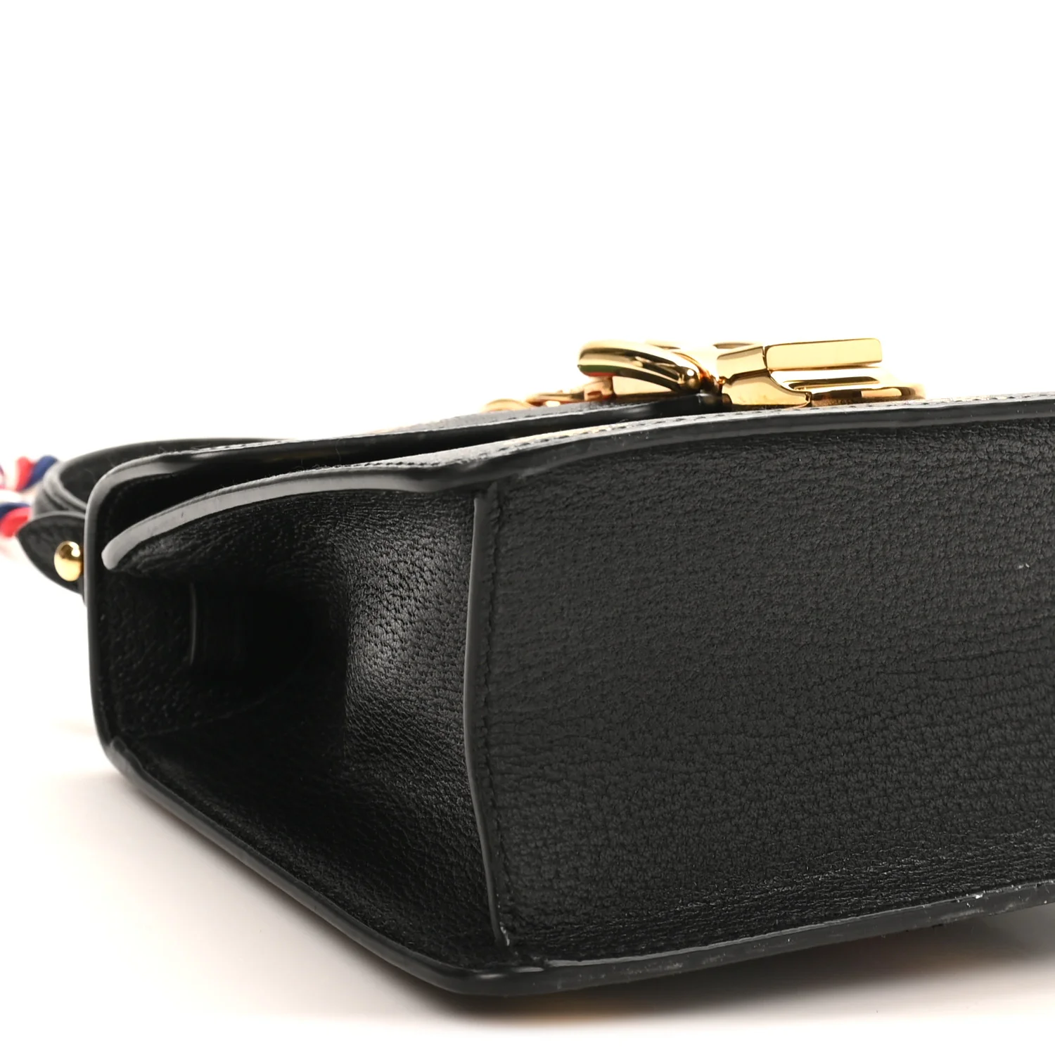 Textured Calfskin Bee Star Print Mini Sylvie Top Handle Bag Black - Image 9