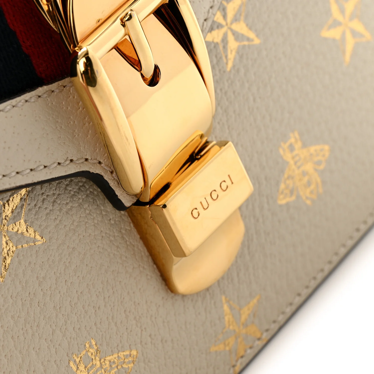 Textured Calfskin Bee Star Print Mini Sylvie Top Handle Bag Mystic White - Image 13