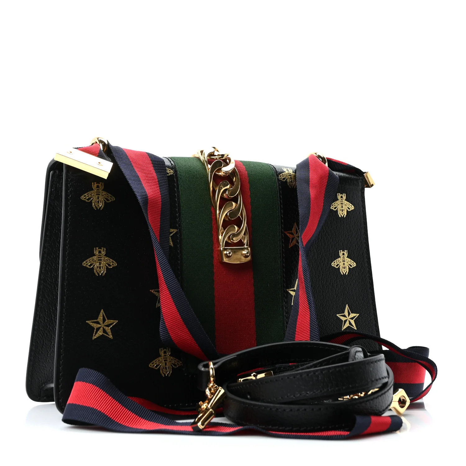Textured Calfskin Bee Star Print Small Sylvie Shoulder Bag Black - Image 3