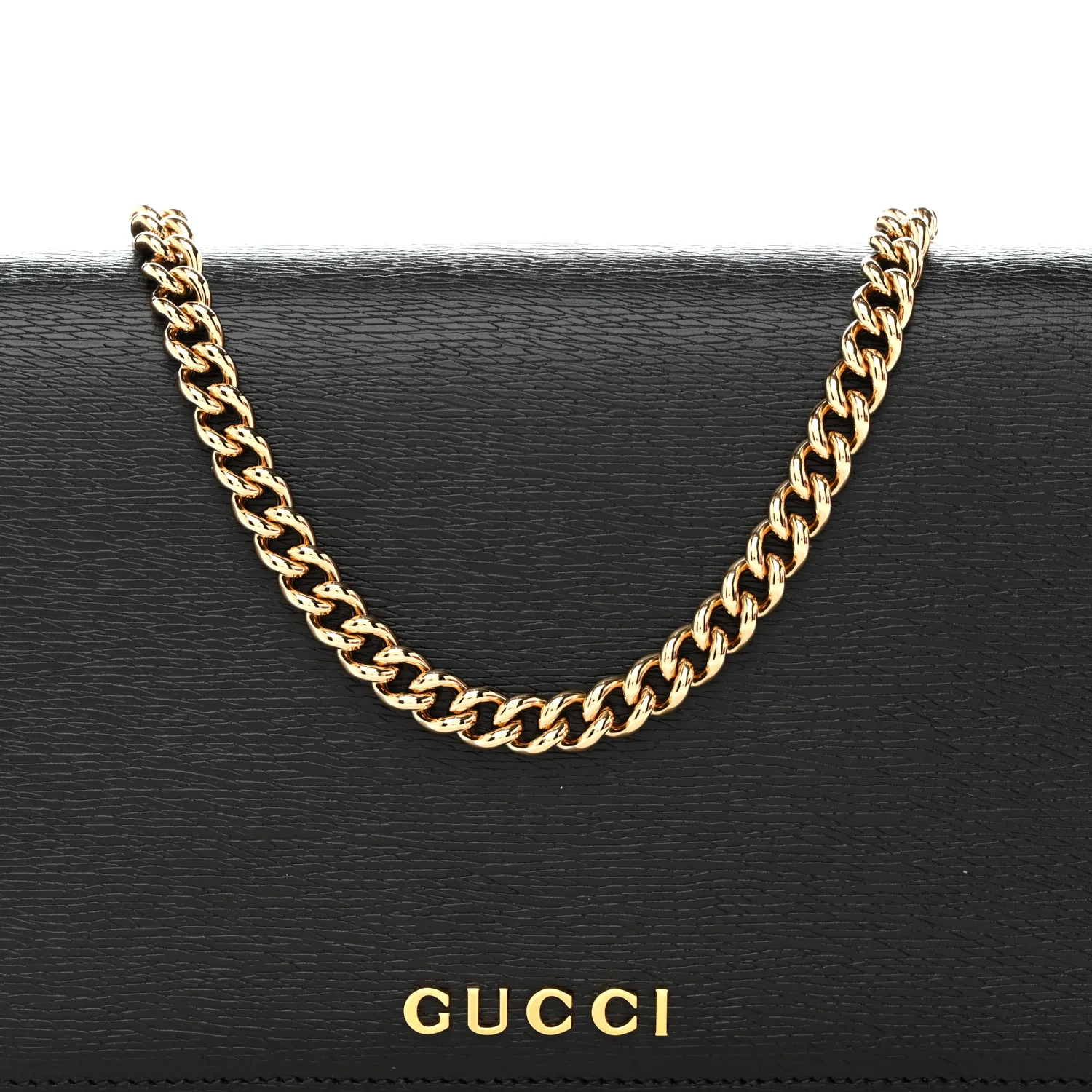 Textured Calfskin Script Logo Wallet On Chain Black - Image 7