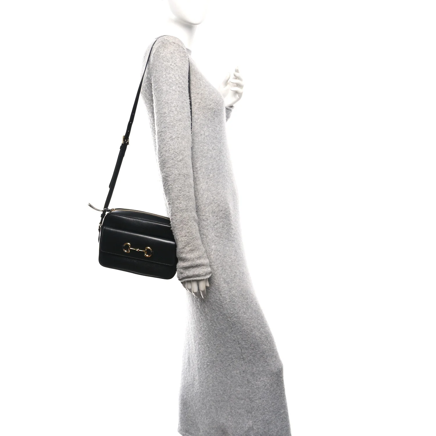 Textured Calfskin Small Horsebit 1955 Shoulder Bag Black - Image 2