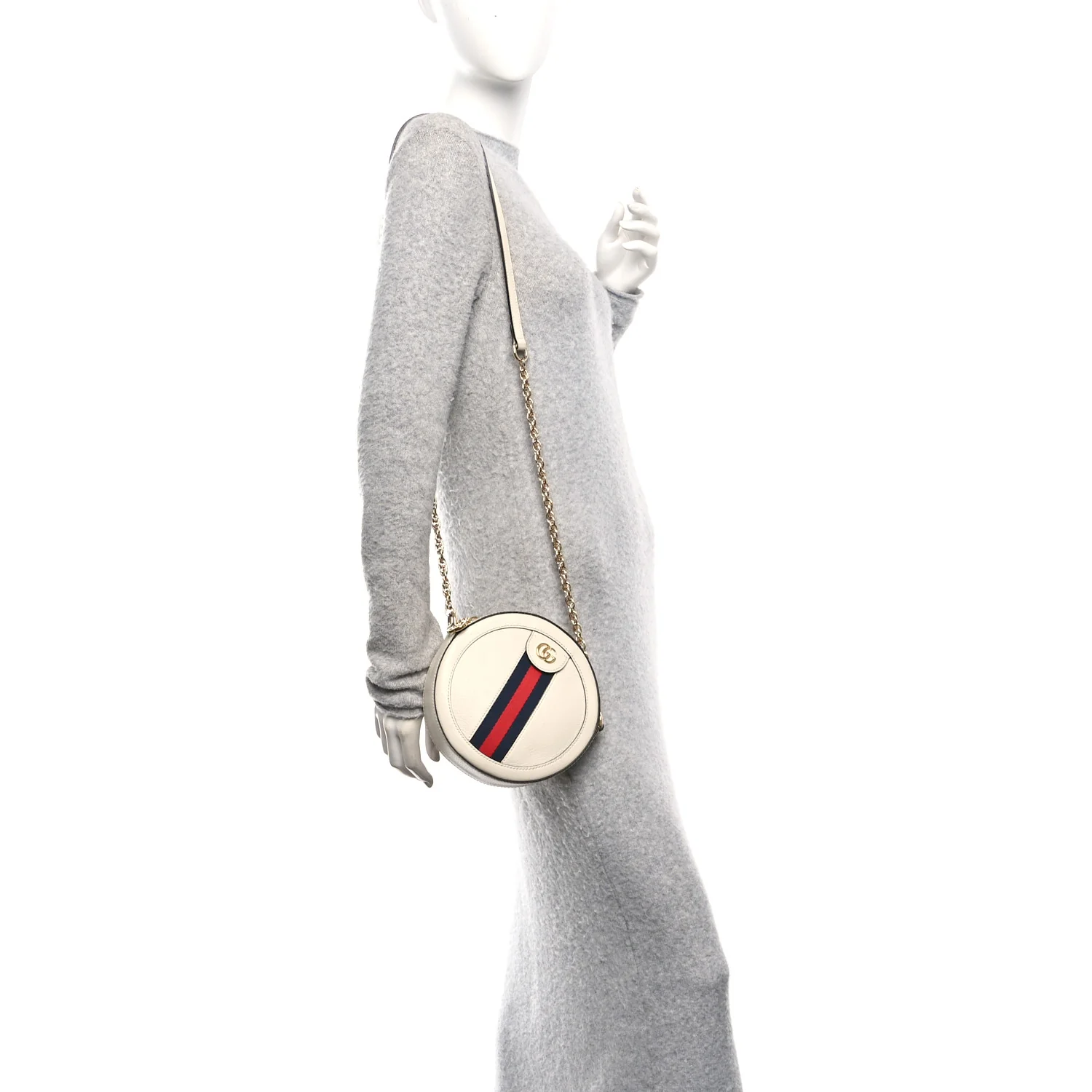 Textured Calfskin Web Mini Ophidia Round Shoulder Bag Mystic White - Image 2