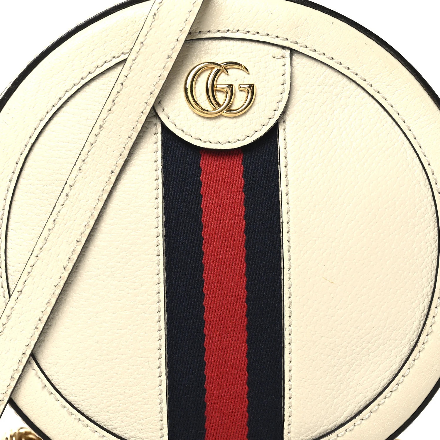 Textured Calfskin Web Mini Ophidia Round Shoulder Bag Mystic White - Image 8