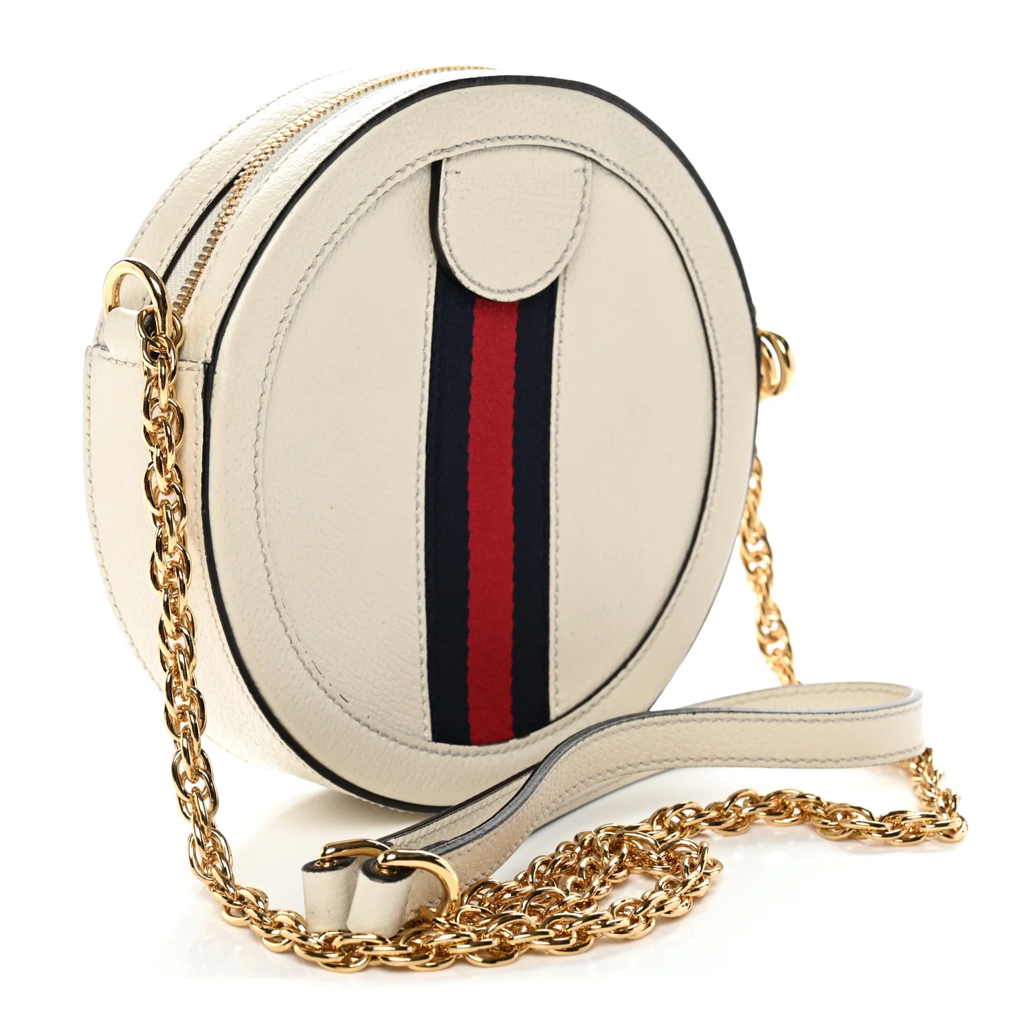 Textured Calfskin Web Mini Ophidia Round Shoulder Bag Mystic White - Image 3