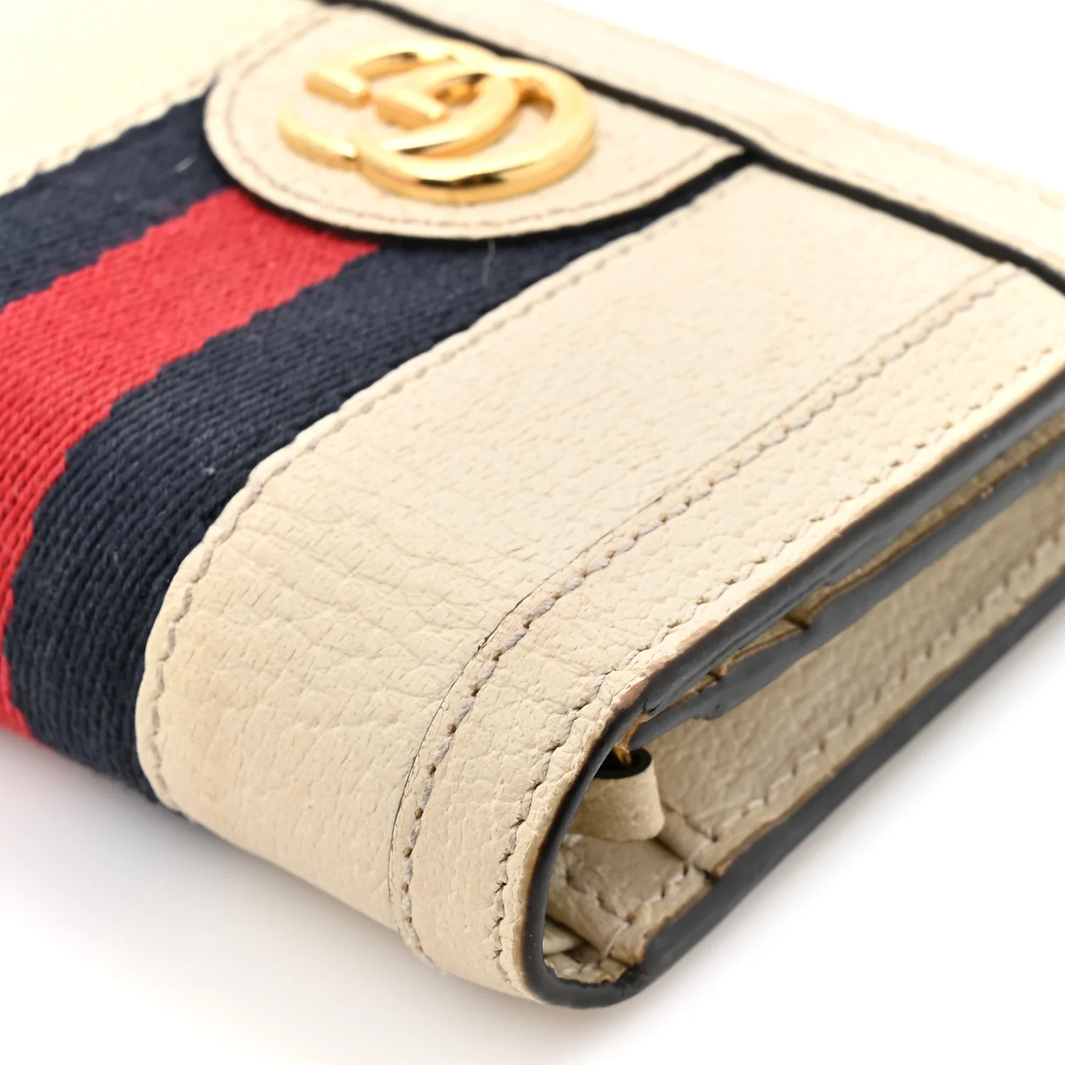 Textured Calfskin Web Ophidia Card Case Mystic White - Image 11