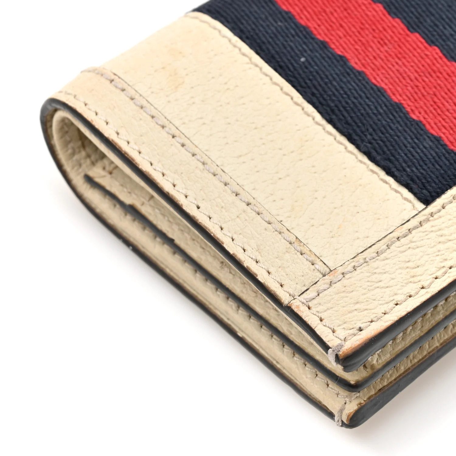 Textured Calfskin Web Ophidia Card Case Mystic White - Image 12