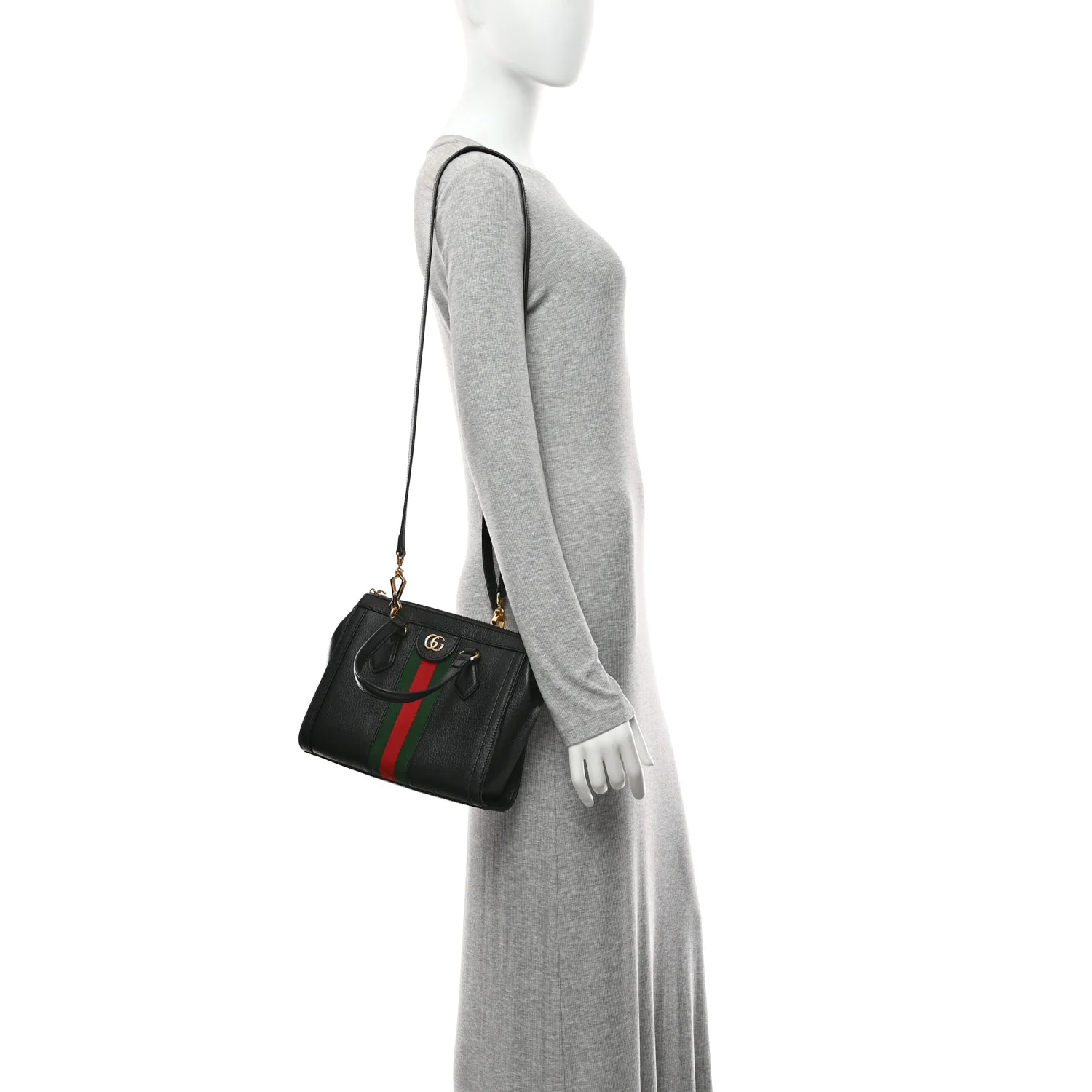 Textured Calfskin Web Small Ophidia Tote Bag Black - Image 2