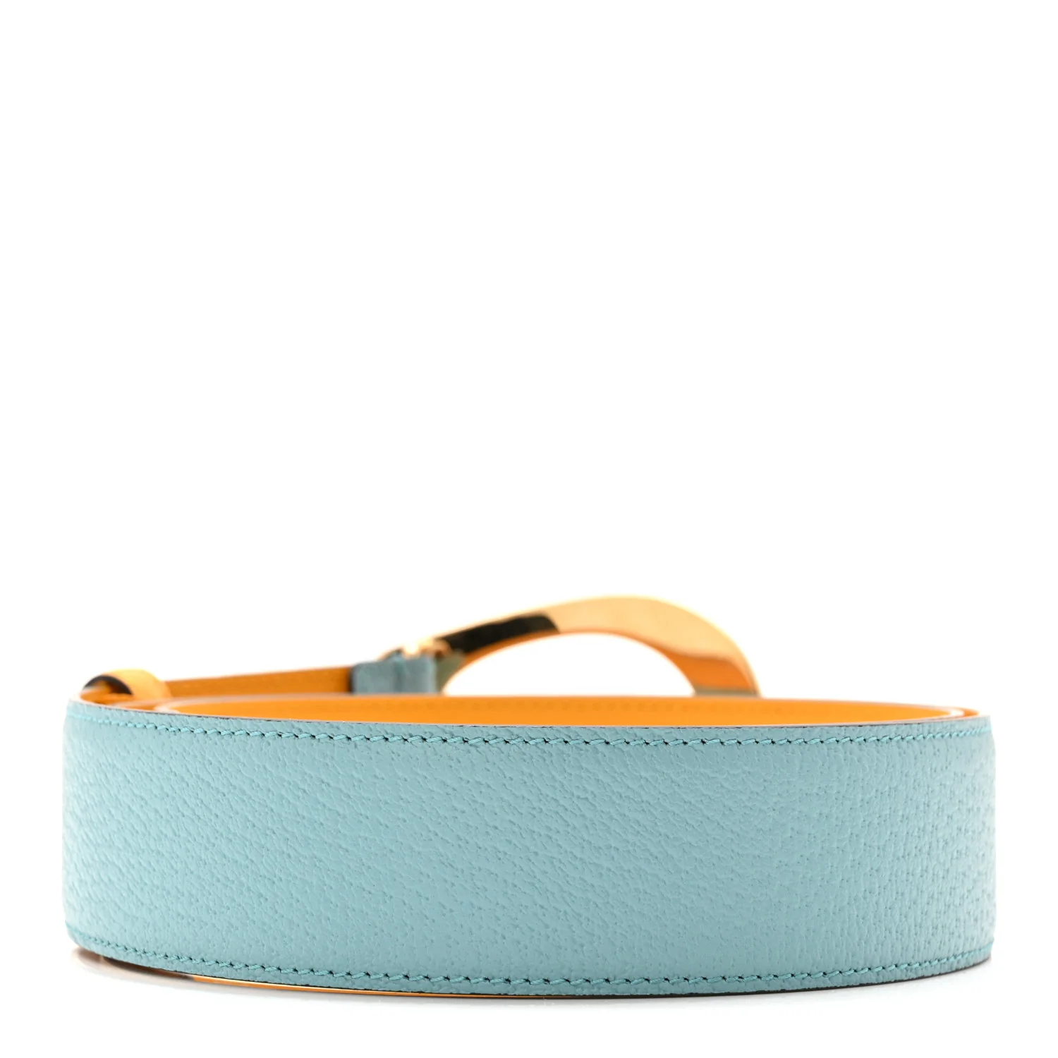 Textured Dollar Calfskin Criss-Cross Double G Memorable Buckle 40mm Belt 95 38 Dusty Azure Crop - Image 2