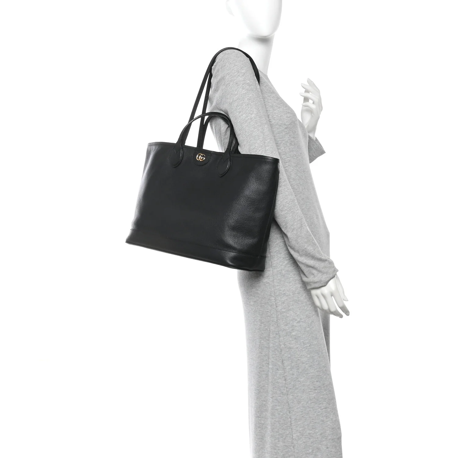 Textured Dollar Calfskin Medium Ophidia Shoulder Tote Bag Black - Image 2