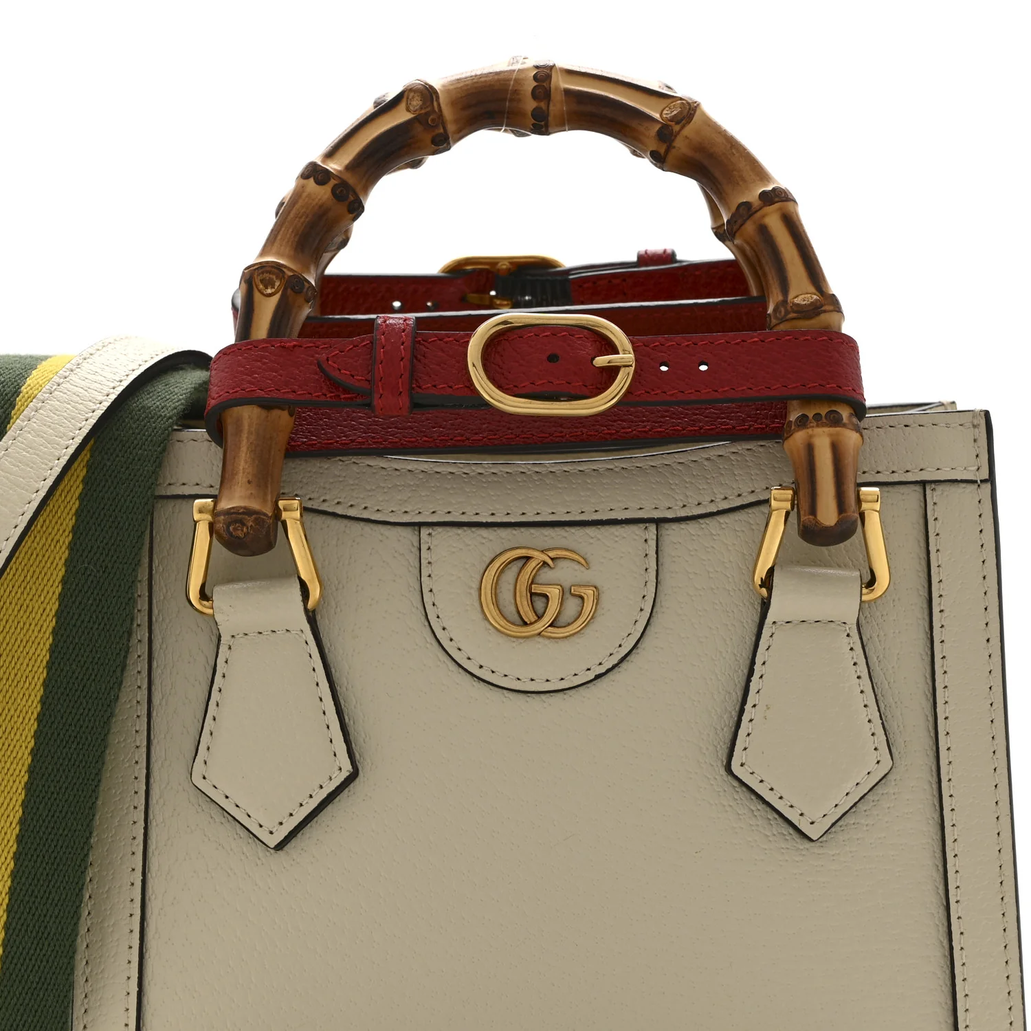 Textured Dollar Calfskin Web Mini Diana Tote Bag Mystic White - Image 9