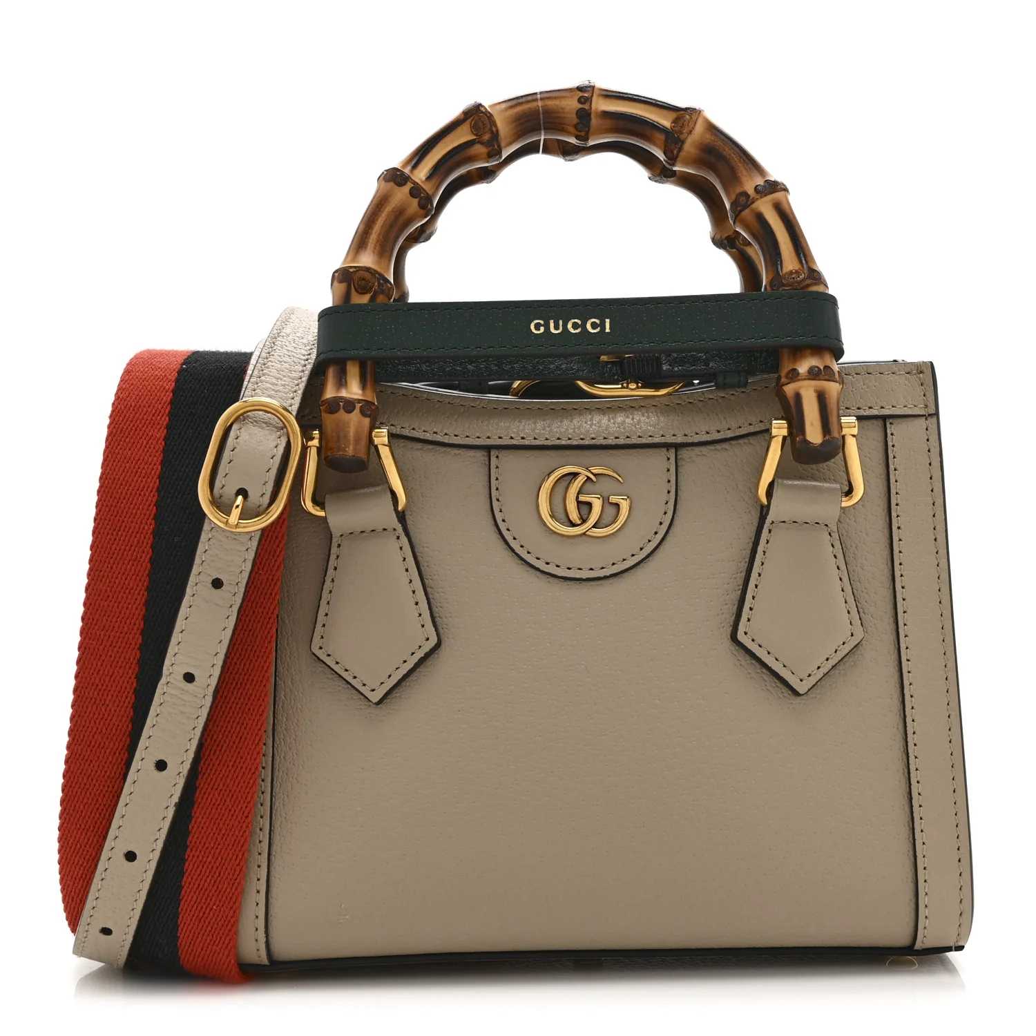 Textured Dollar Calfskin Web Mini Diana Tote Bag Oatmeal Vintage Green