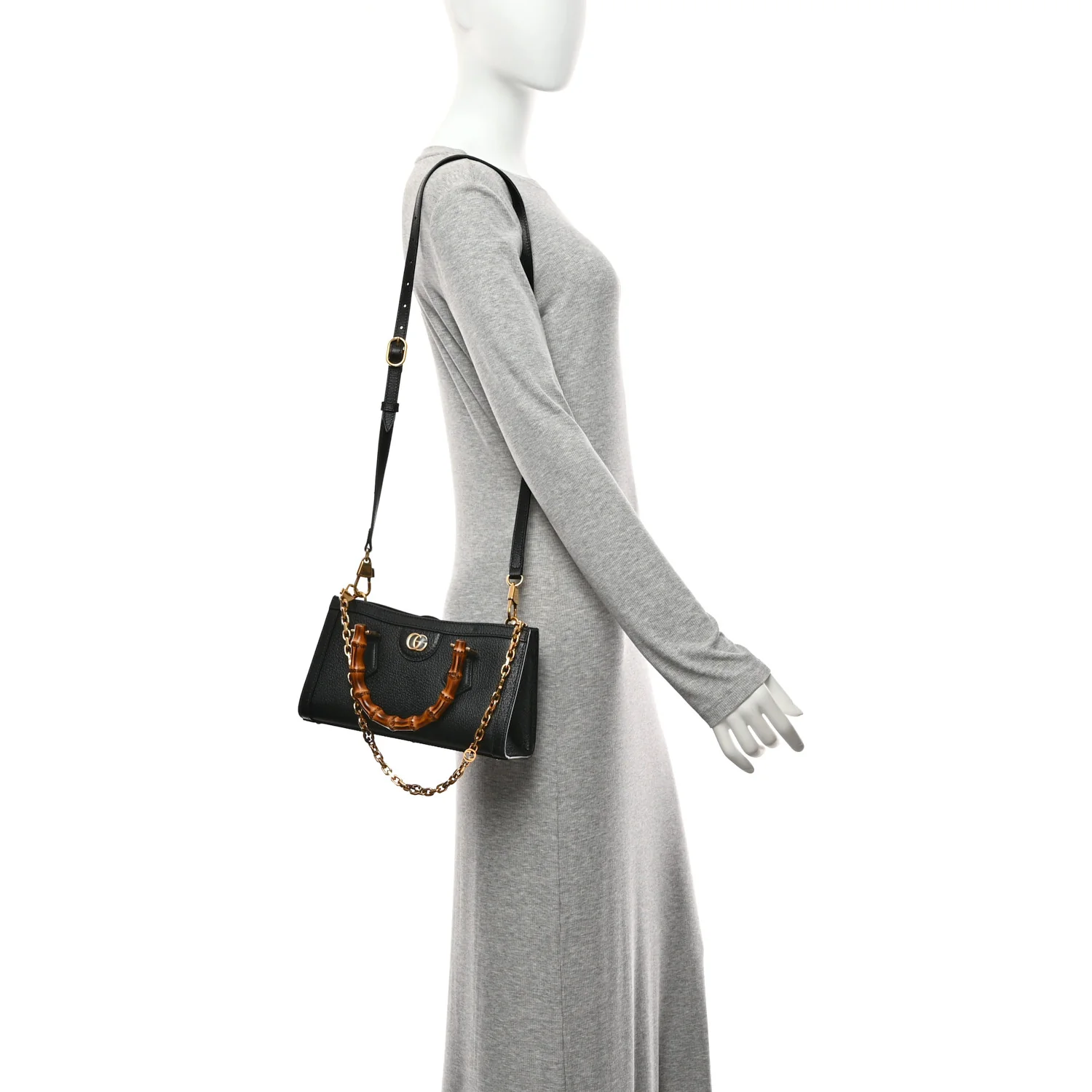Textured Dollar Calfskin Web Small Diana Shoulder Bag Black - Image 2