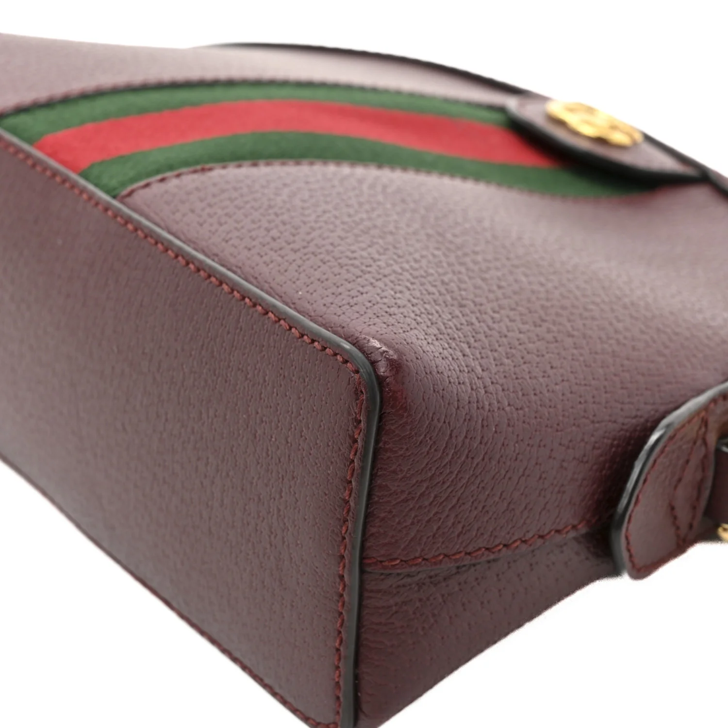 Textured Dollar Calfskin Web Small Ophidia Dome Shoulder Bag Burgundy - Image 12