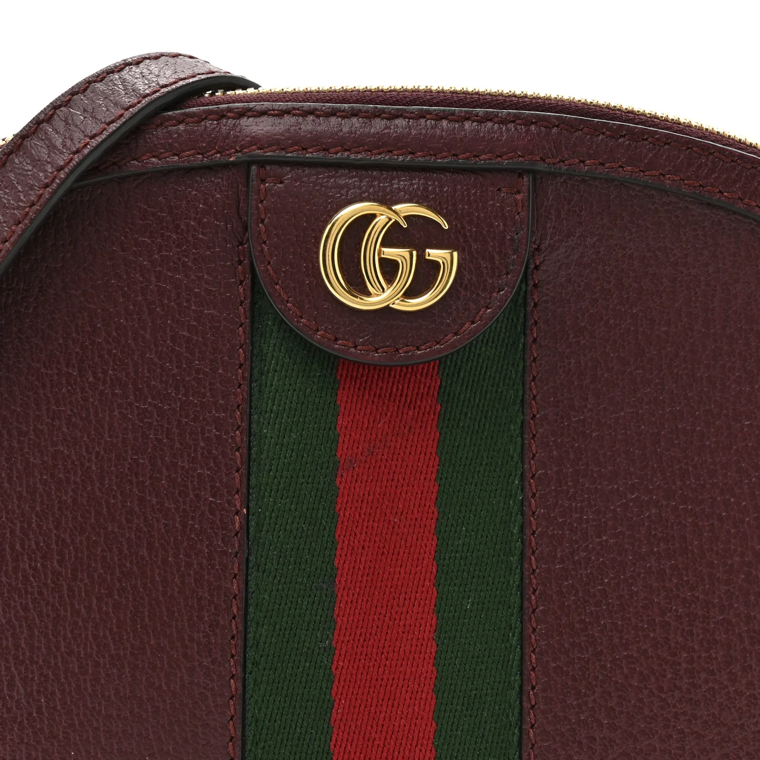 Textured Dollar Calfskin Web Small Ophidia Dome Shoulder Bag Burgundy - Image 8