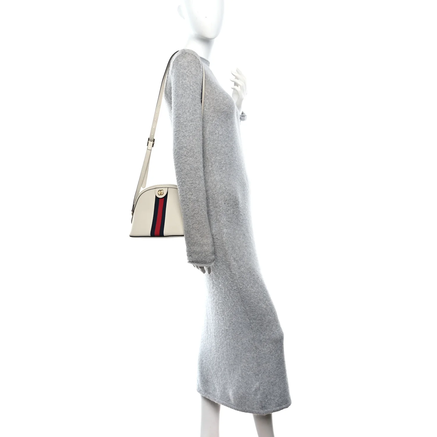 Textured Dollar Calfskin Web Small Ophidia Dome Shoulder Bag Mystic White - Image 2