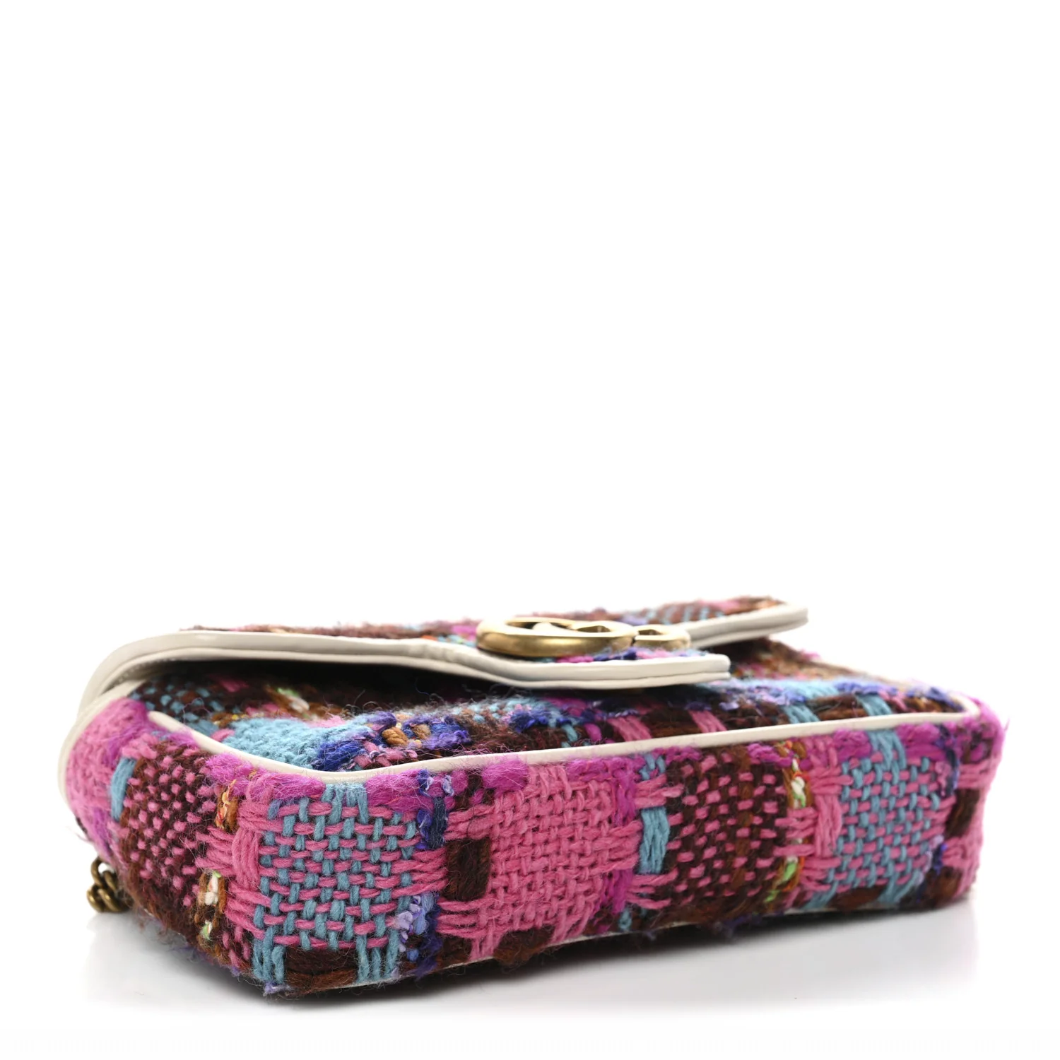 Tweed Calfskin Spicy Check Super Mini GG Marmont Shoulder Bag Pink Multicolor Mystic White - Image 4