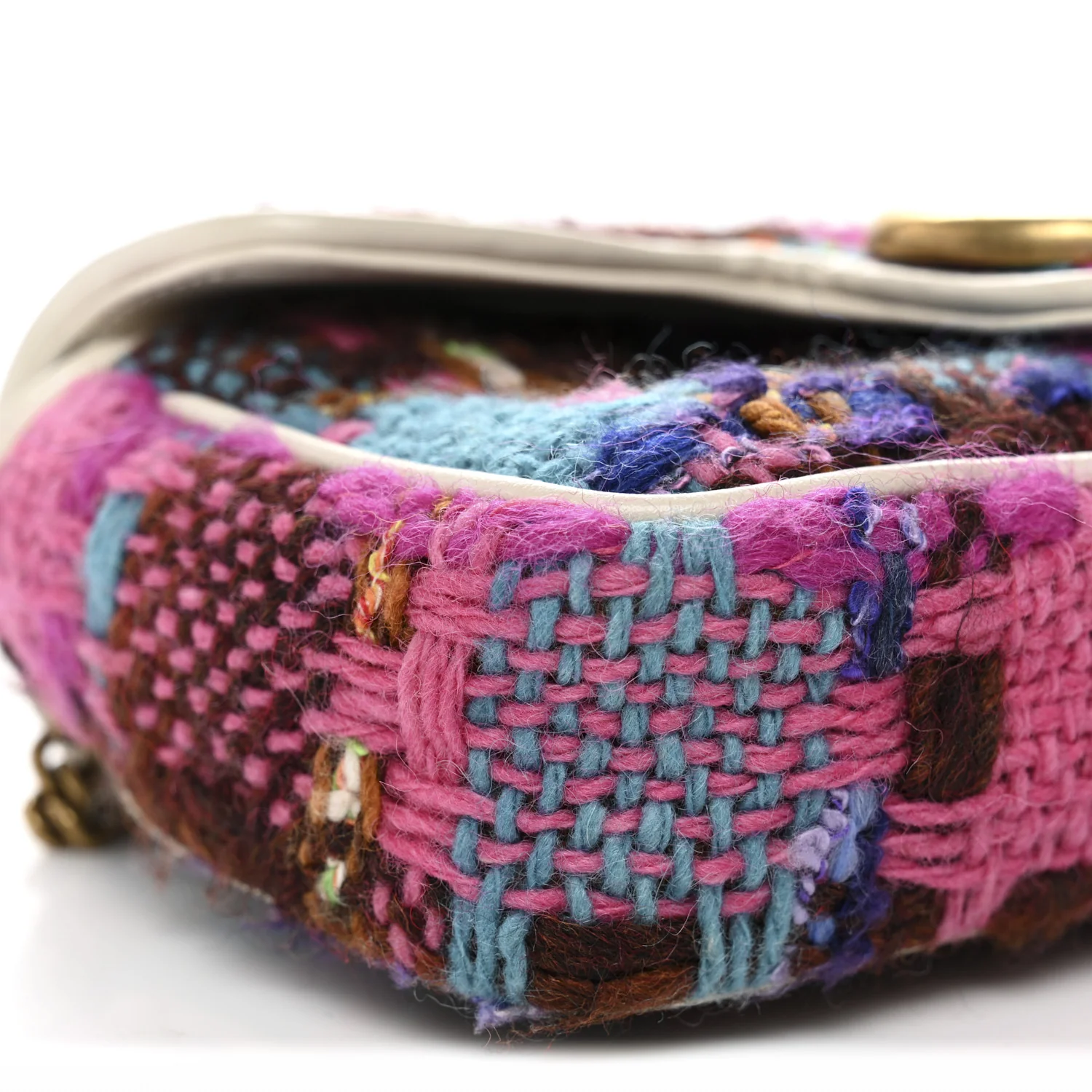 Tweed Calfskin Spicy Check Super Mini GG Marmont Shoulder Bag Pink Multicolor Mystic White - Image 9