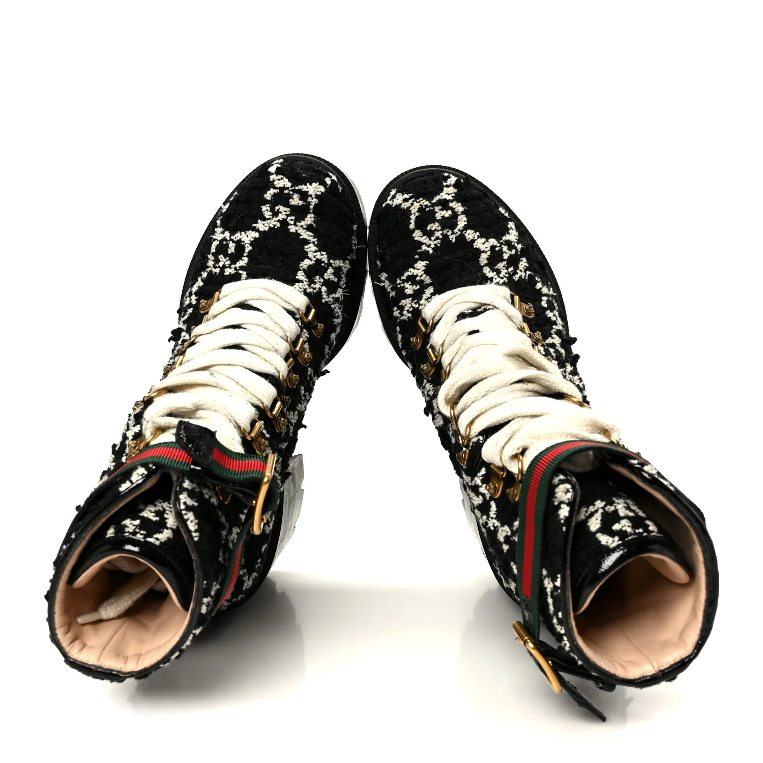 Tweed GG Monogram Lace Up Combat Ankle Boots 38 Black - Image 2