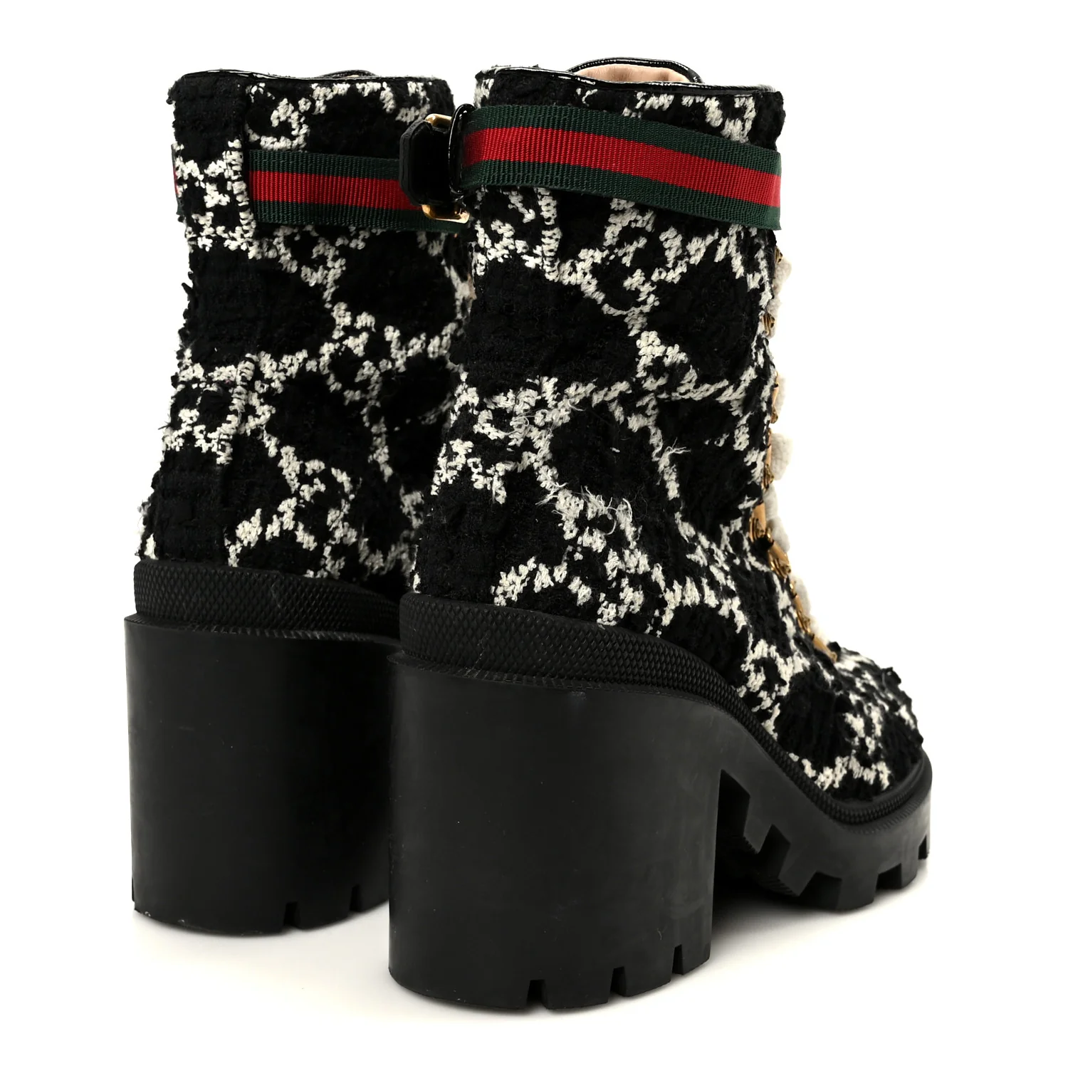 Tweed GG Monogram Lace Up Combat Ankle Boots 38 Black - Image 5