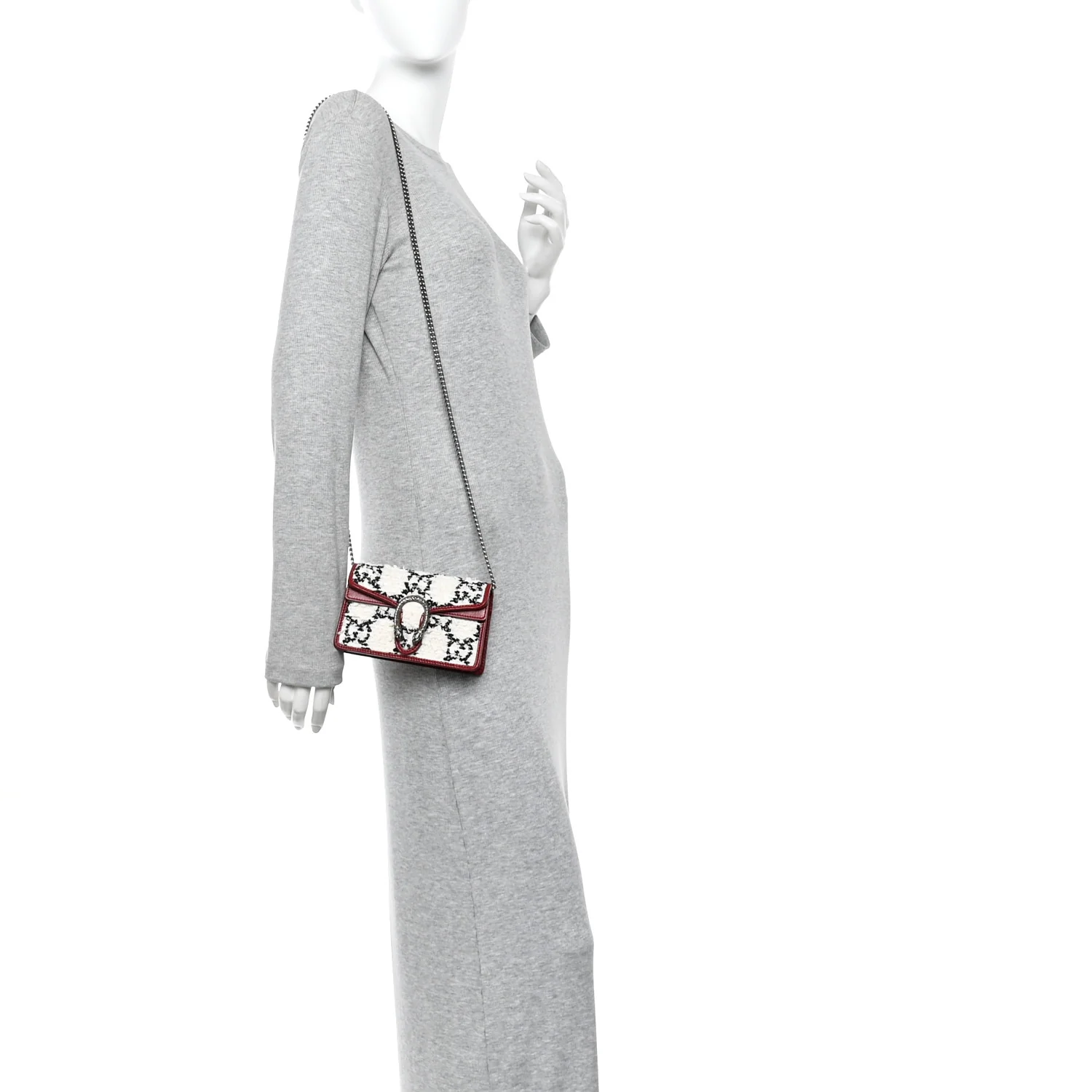 Tweed GG Monogram Super Mini Dionysus Shoulder Bag White Black Romantic Cherry - Image 2