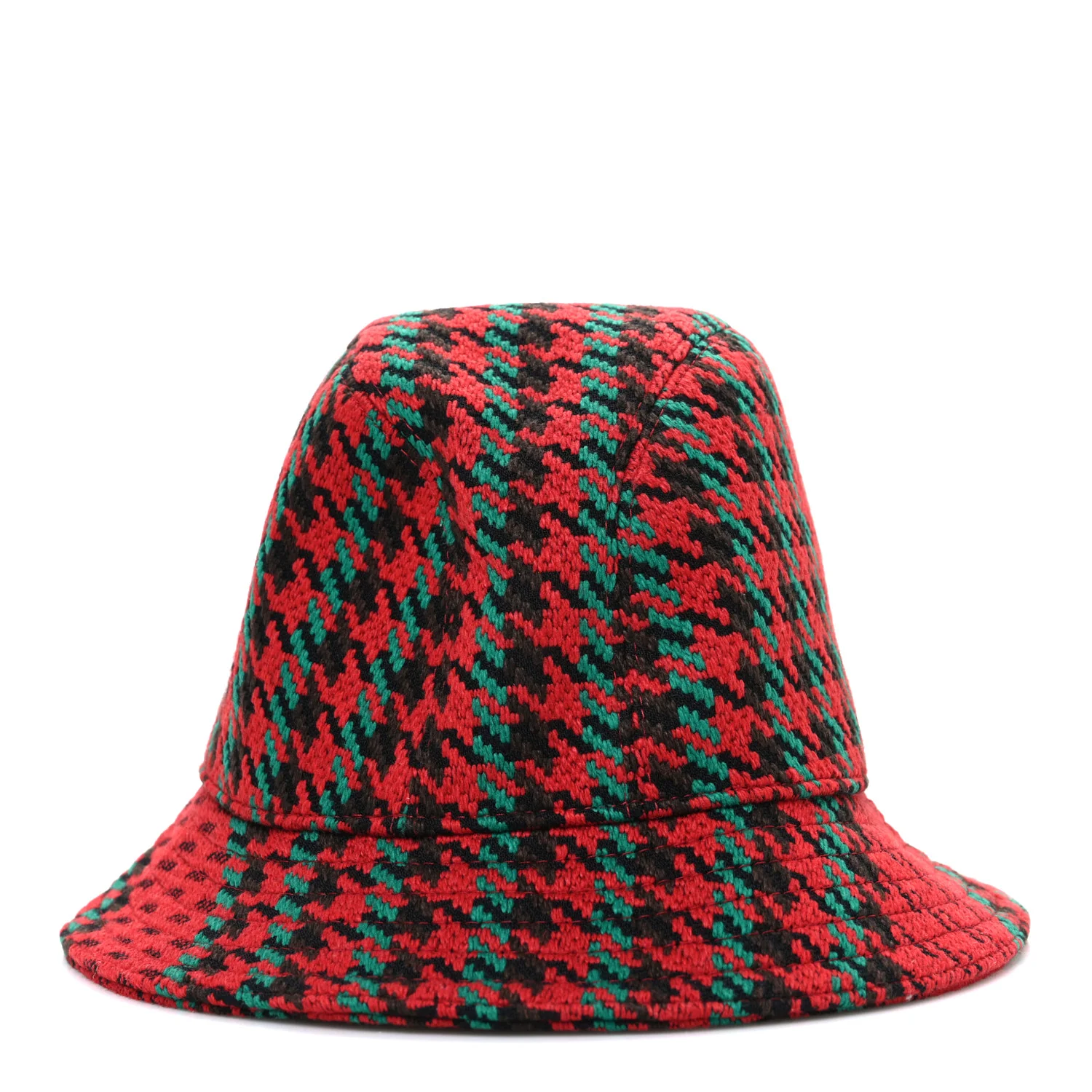Tweed Wool Houndstooth Interlocking G Bucket Hat M Red Green - Image 4