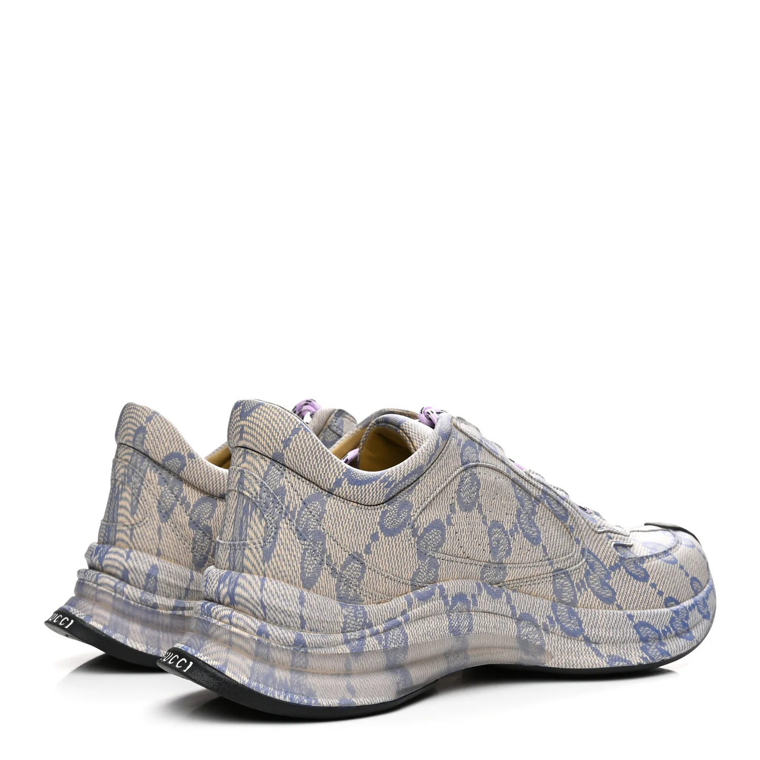 Ultralight Plume Calfskin Monogram Printed Mens Gucci Run Sneakers 10 Beige Blue - Image 5