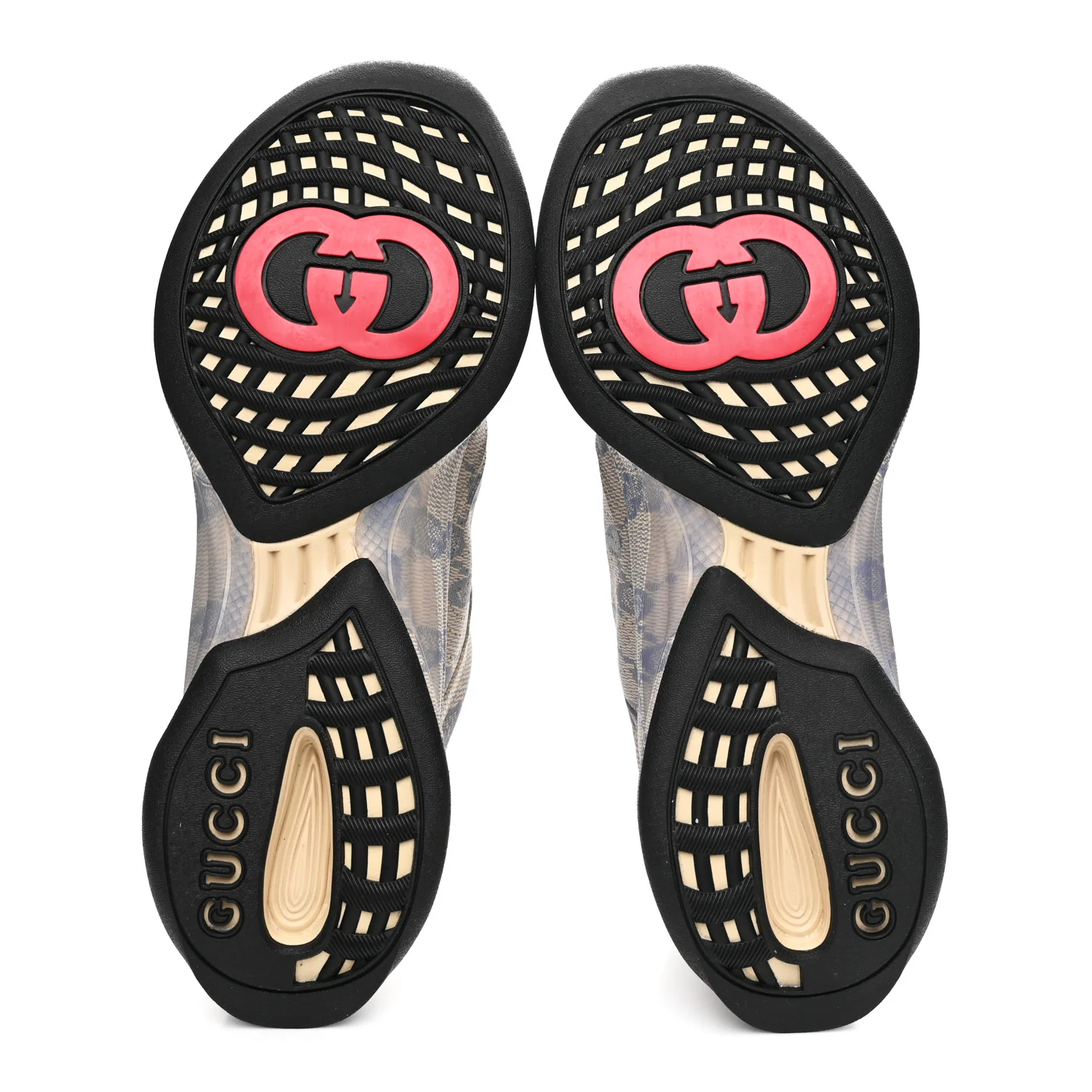 Ultralight Plume Calfskin Monogram Printed Mens Gucci Run Sneakers 10 Beige Blue - Image 6