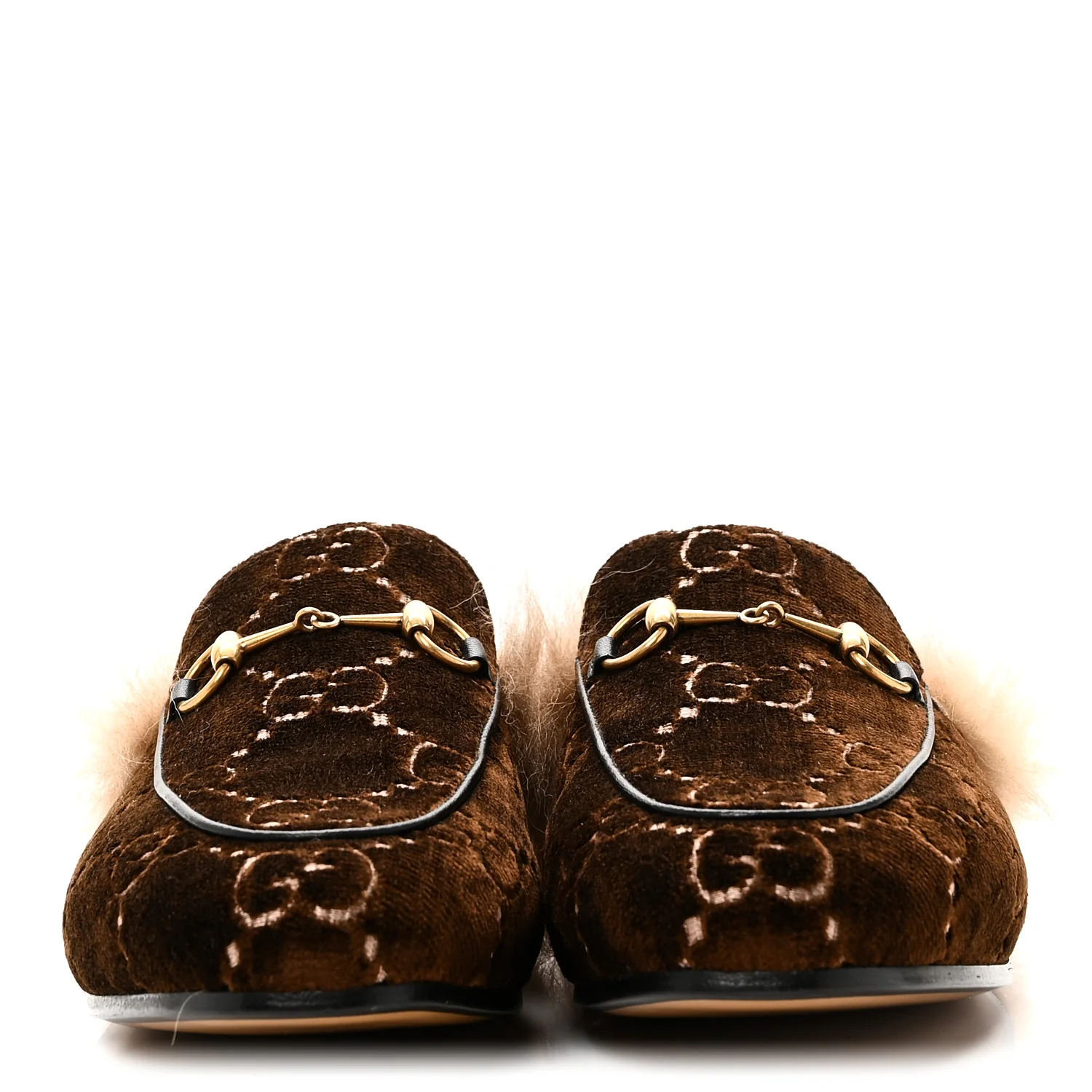 Velvet GG Monogram Fur Womens Princetown Slippers 38 Brown Black Natural - Image 3