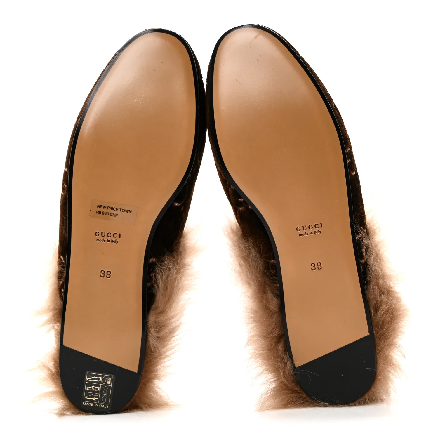 Velvet GG Monogram Fur Womens Princetown Slippers 38 Brown Black Natural - Image 7