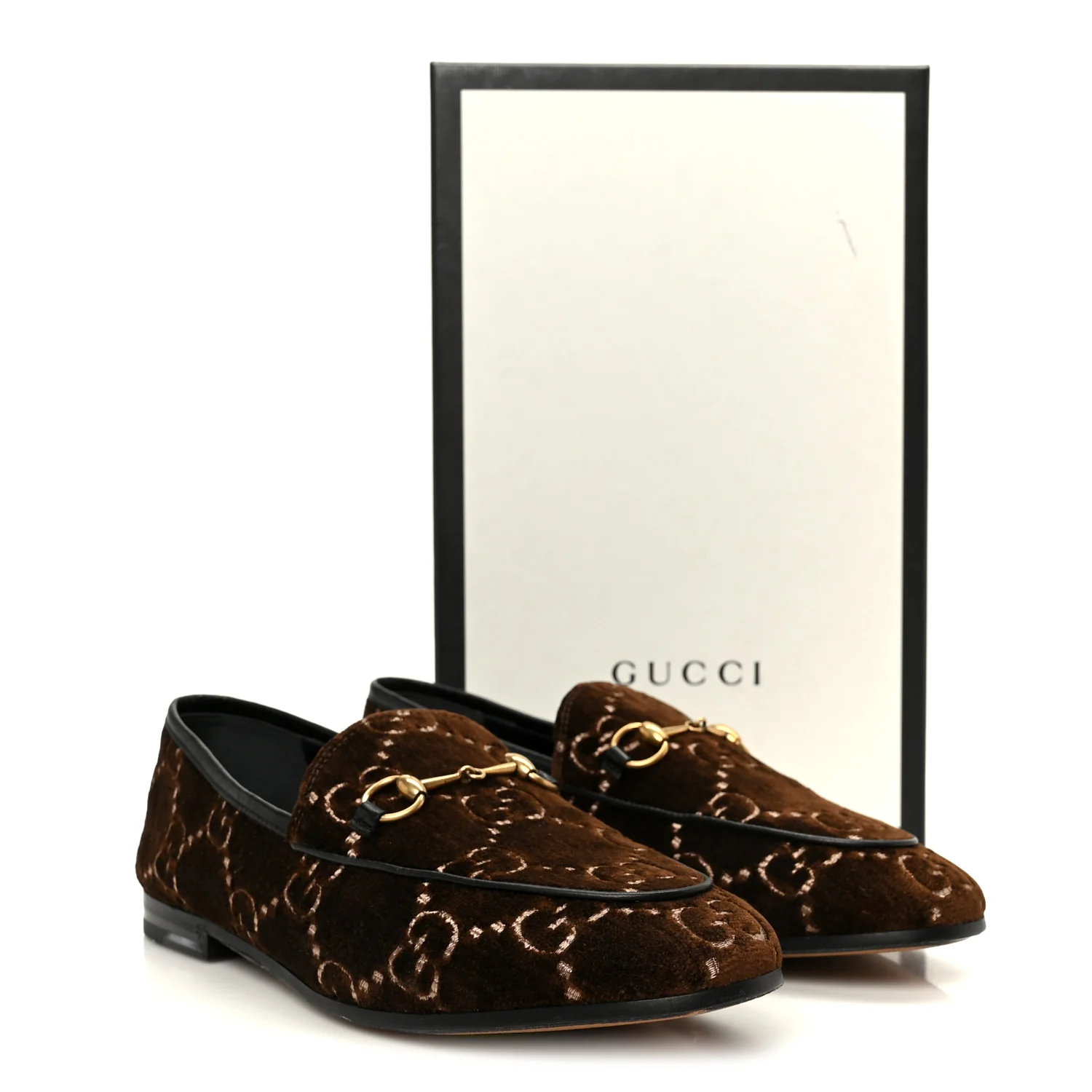 Velvet GG Monogram Horsebit Womens Jordaan Loafers 40 Brown Black - Image 10