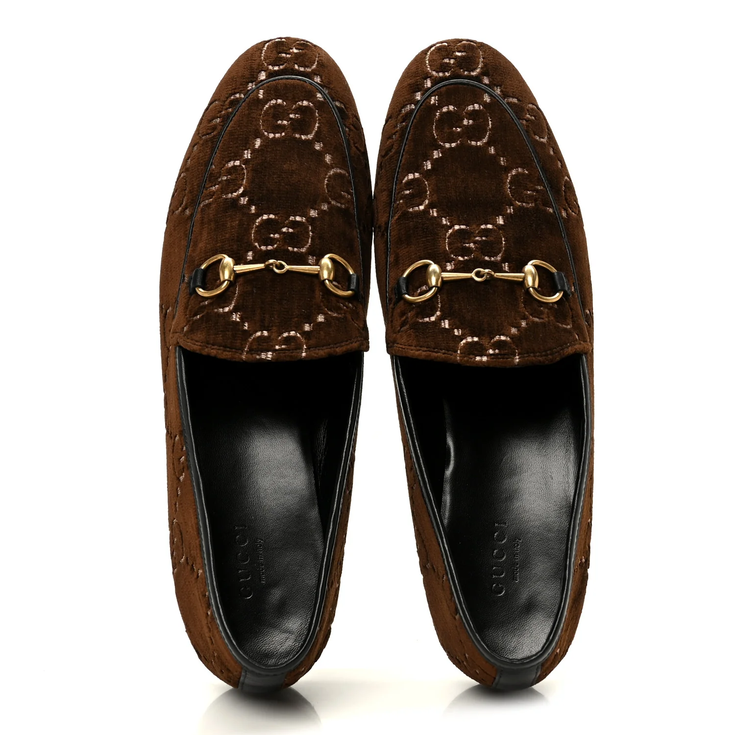 Velvet GG Monogram Horsebit Womens Jordaan Loafers 40 Brown Black - Image 2
